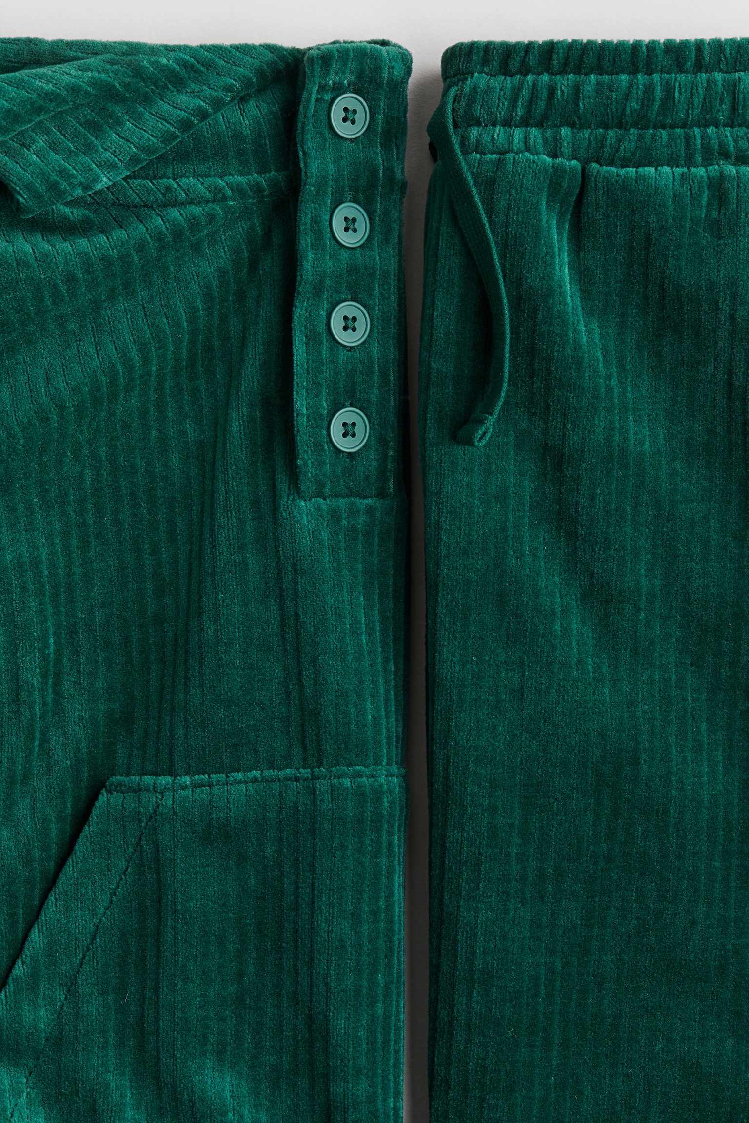 Детские комплекты H&M 2-piece Ribbed Velour Set, цвет: Тёмный зелёный — фото 2