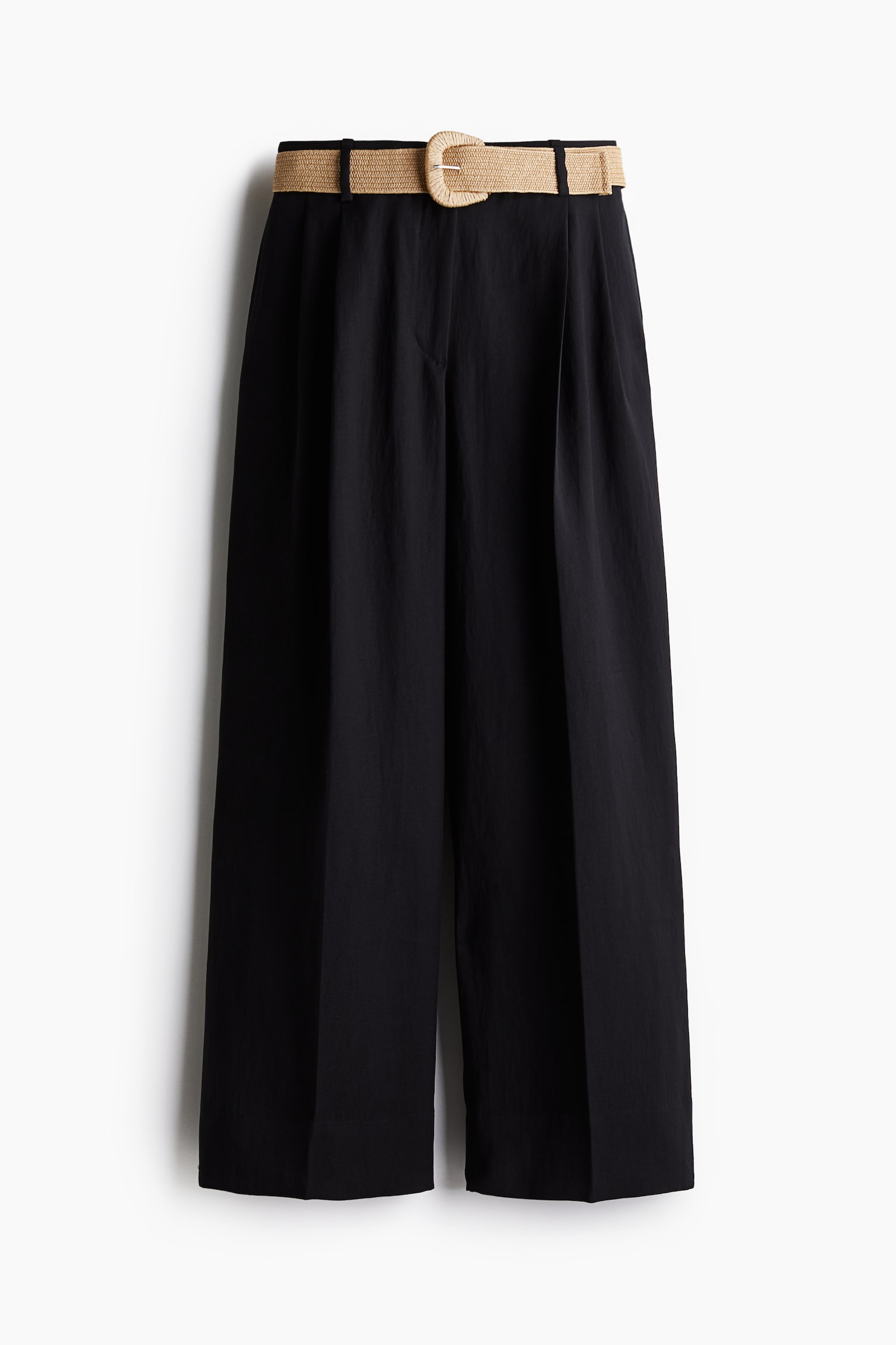 Женские брюки H&M Wide-Leg Pants with Belt, цвет: Чёрный — фото 1