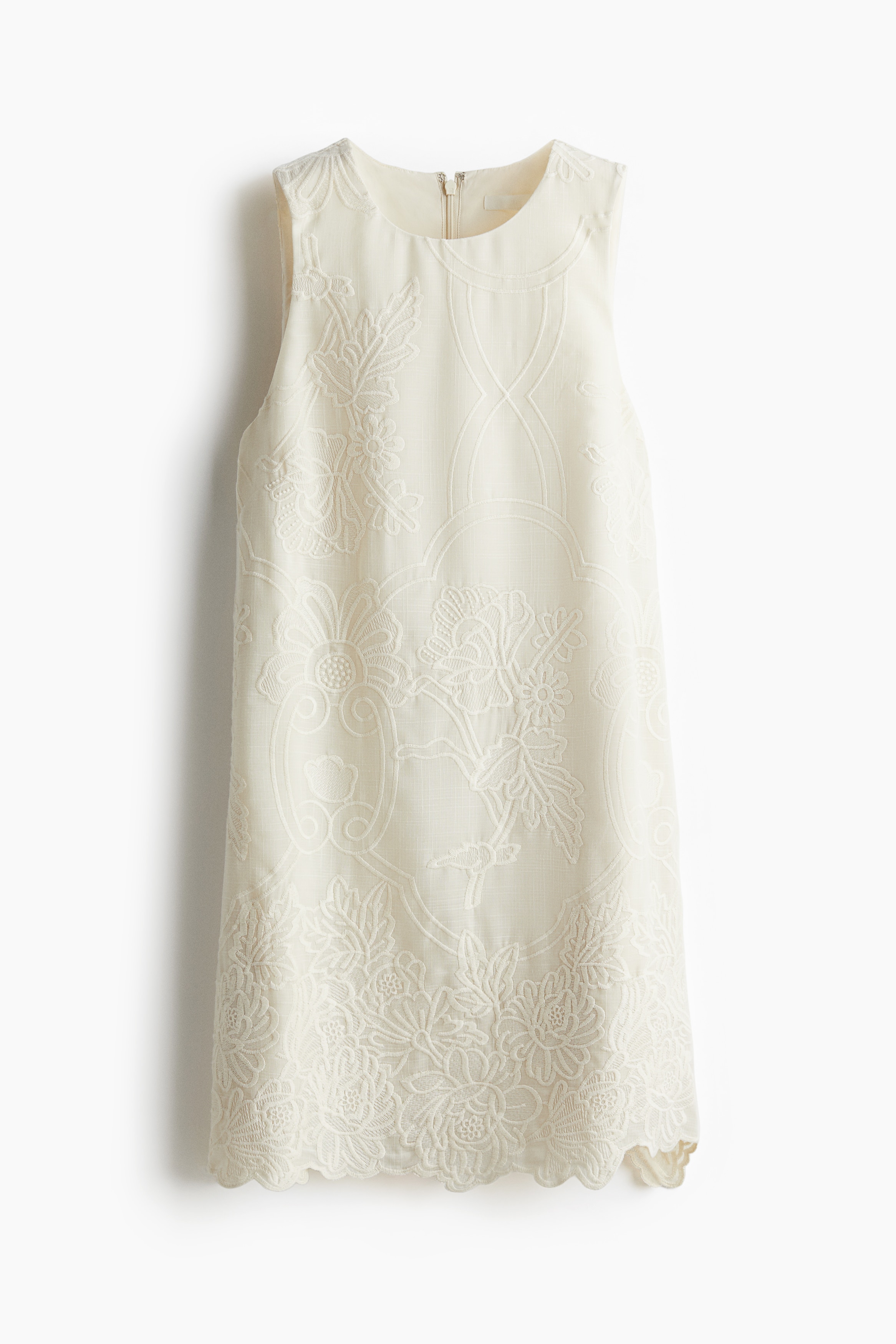 Rochie minimalistă cu broderie - Crem