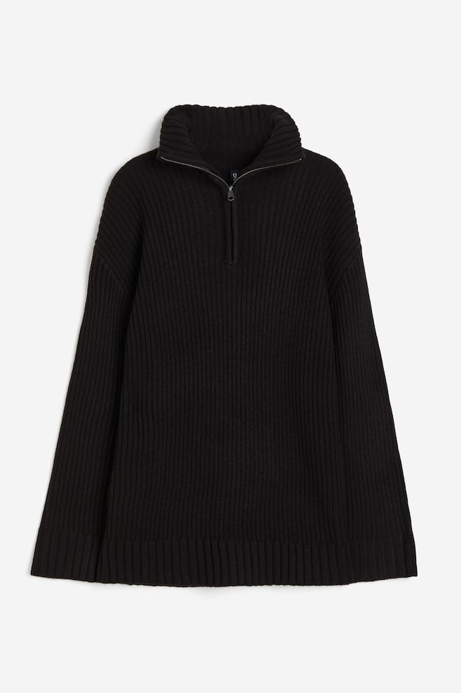 Oversized zip-top jumper - Black/Light beige/Dark grey - 2