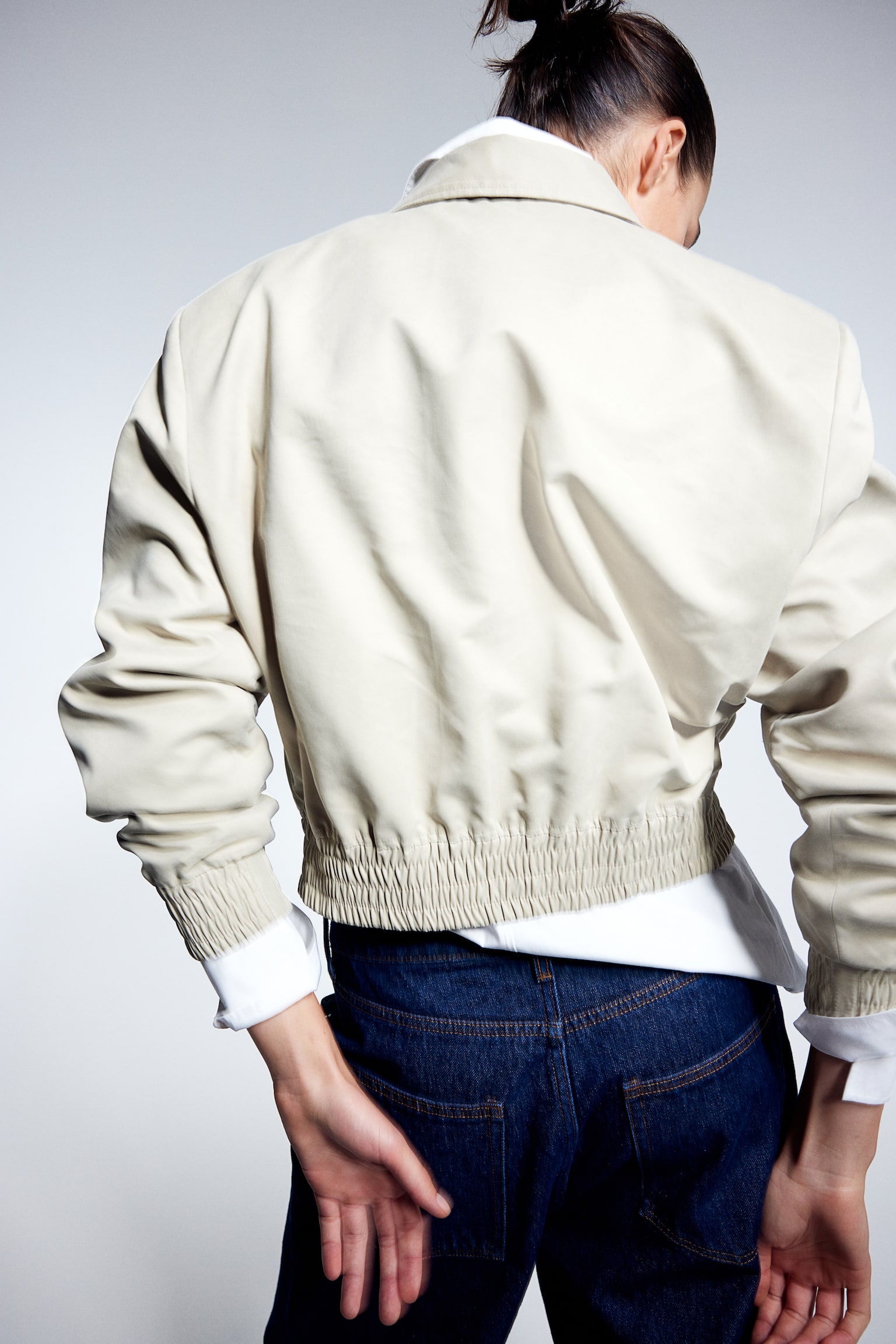 Shoulder Pad Bomber Jacket - Beige/Black - 6