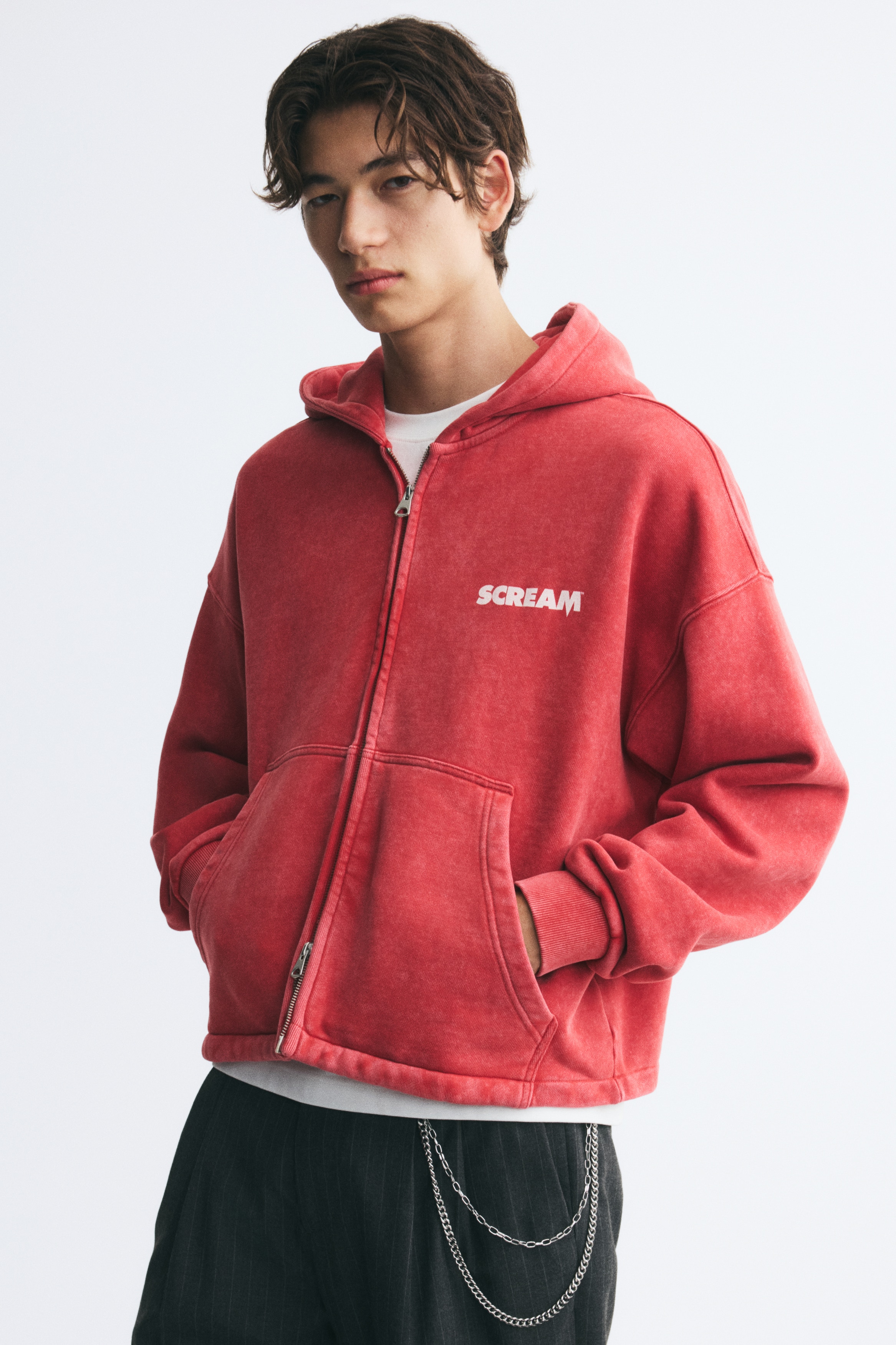 Mintás cipzáros kapucnis felső Oversized FitModell