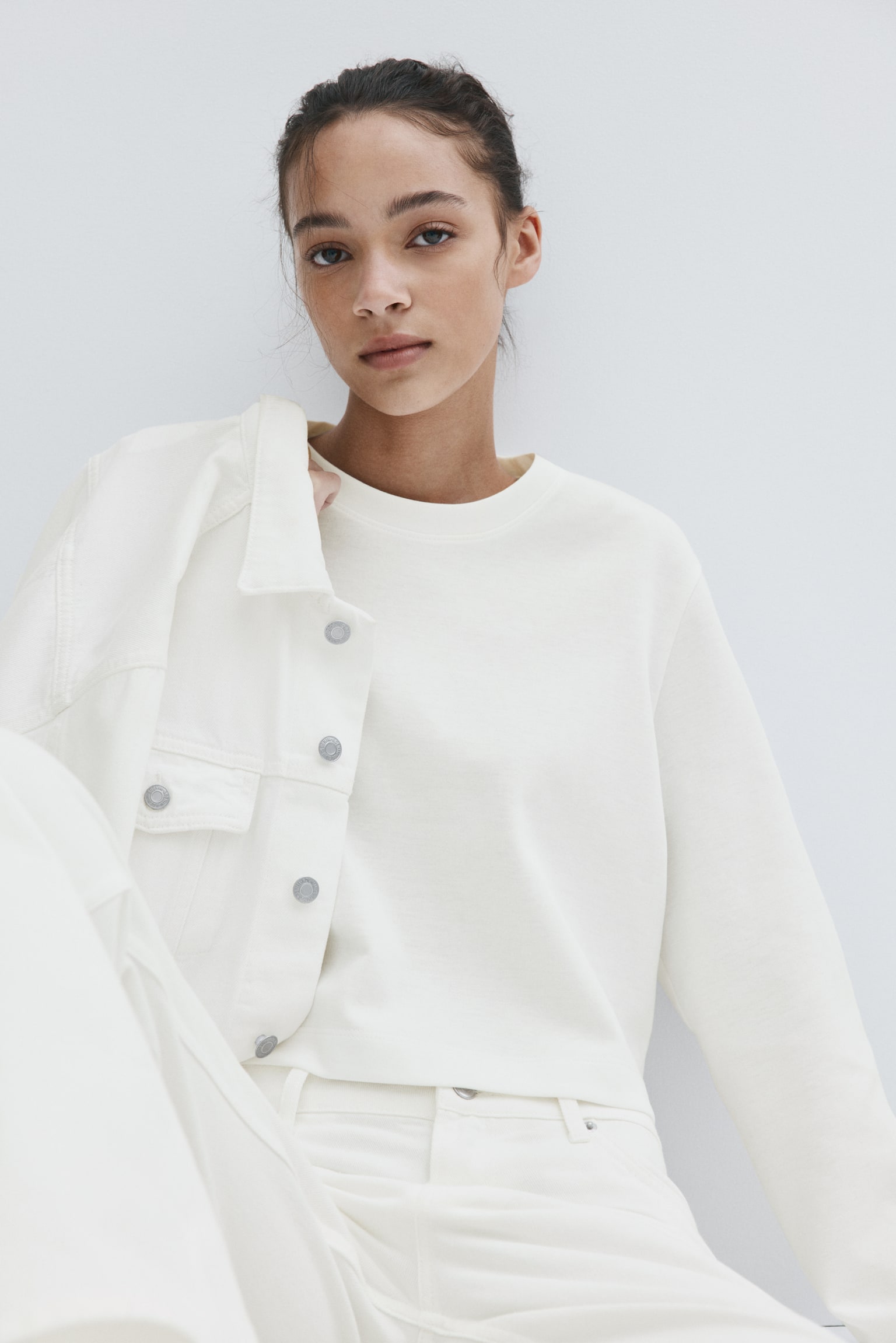 Top court en interlock - Blanc/Marron foncé/Rouge vif/Jaune pâle - 3