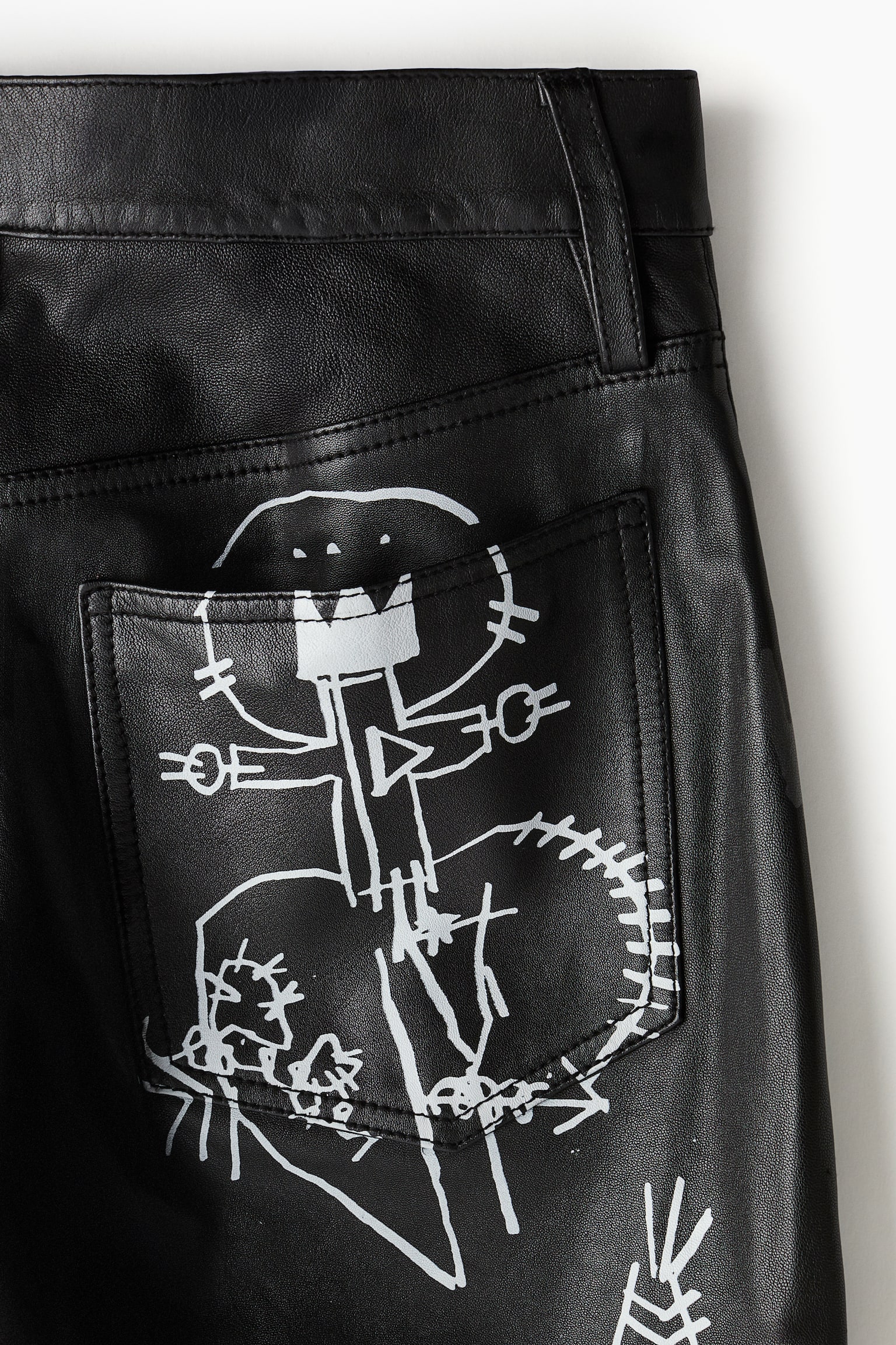 Straight Relaxed Leather trousers - Black/Basquiat - 5