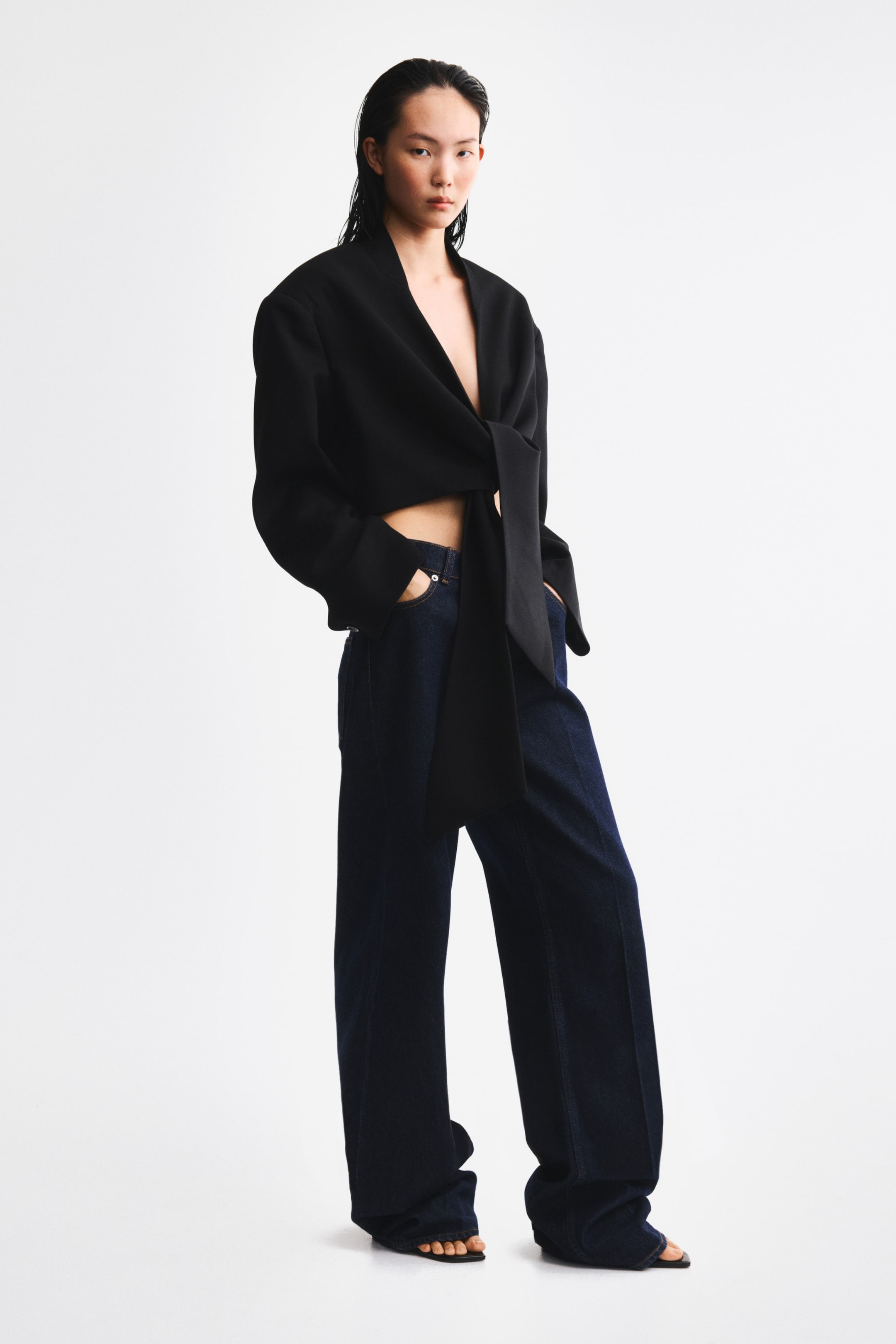 Cropped Tie-Detail Jacket