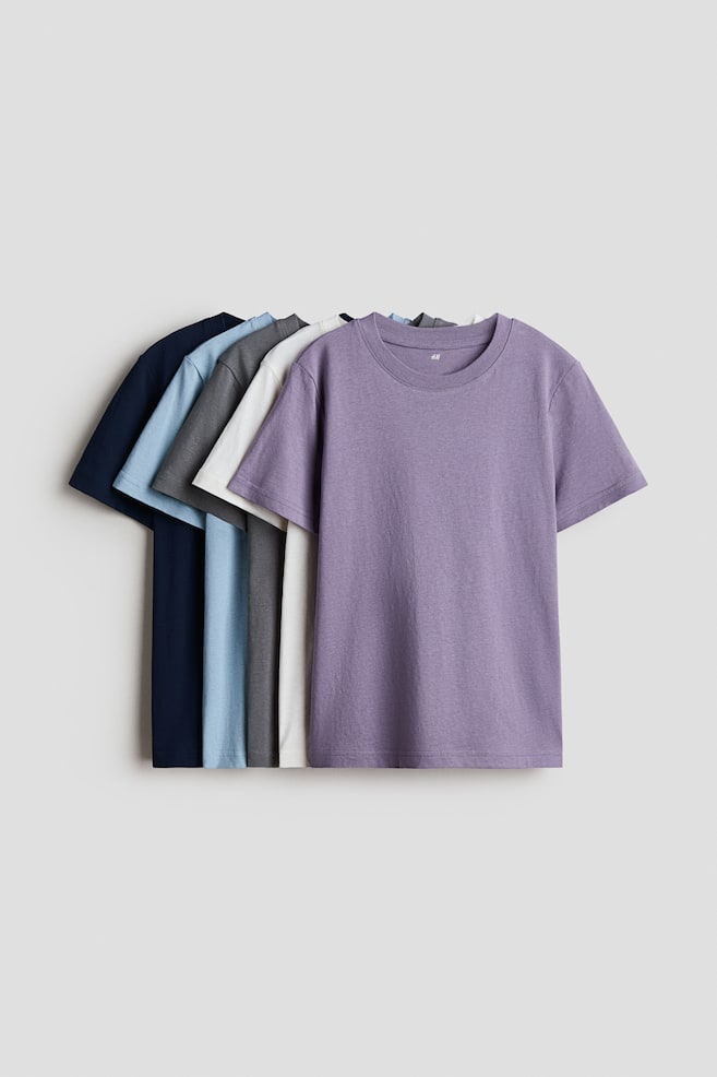 5-pack T-shirts - Dusty purple/Light blue/Grey/Beige/White/Dark mole/Striped/Navy blue/Striped/Blue/Striped/White/Light grey/White/White - 1
