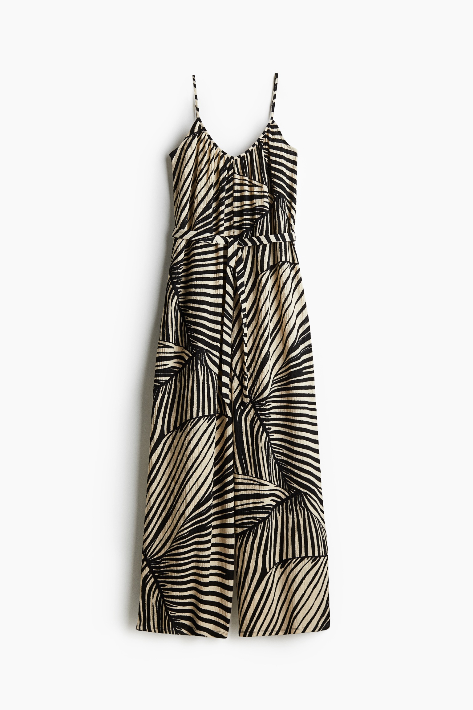 Tie-belt jumpsuit - Black/Leaf pattern/Bright blue/White/Blue/Cream patterned/Cream/Striped