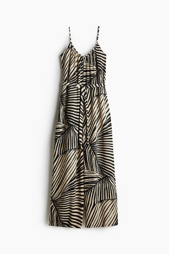 Tie-belt jumpsuit - Black/Leaf pattern/Bright blue/White/Cream/Striped/Blue/Cream patterned - 1