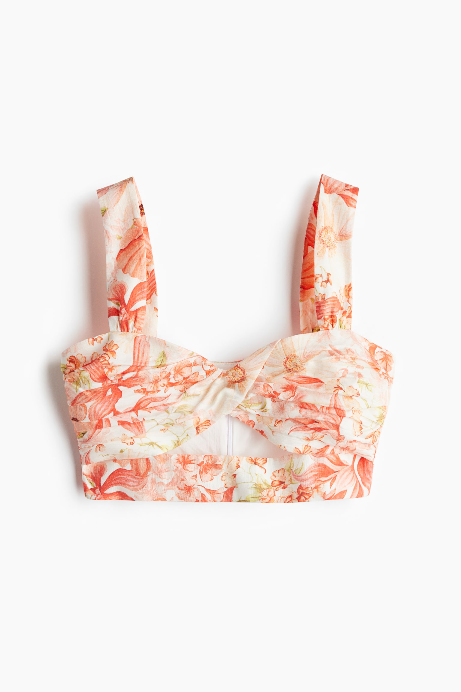 Twist-detail crop top - Coral red/Floral - 2