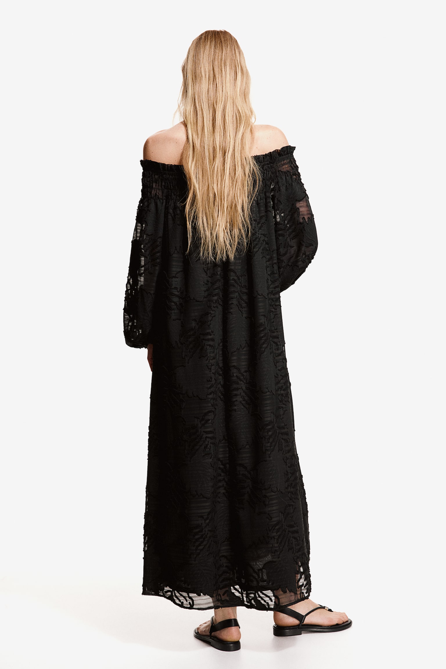 Jacquard Weave Off The Shoulder Dress - Black - 4