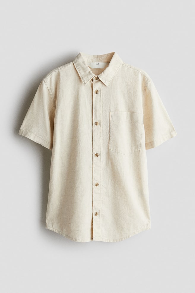 Linen-blend shirt - Light beige/Light blue/Dark khaki green/White/Navy blue/White - 1