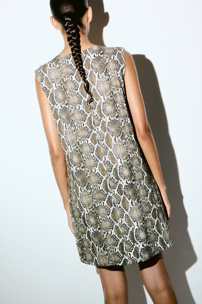 V-Neck Shift Dress - Dark beige/snakeskin pattern/Light beige - 4