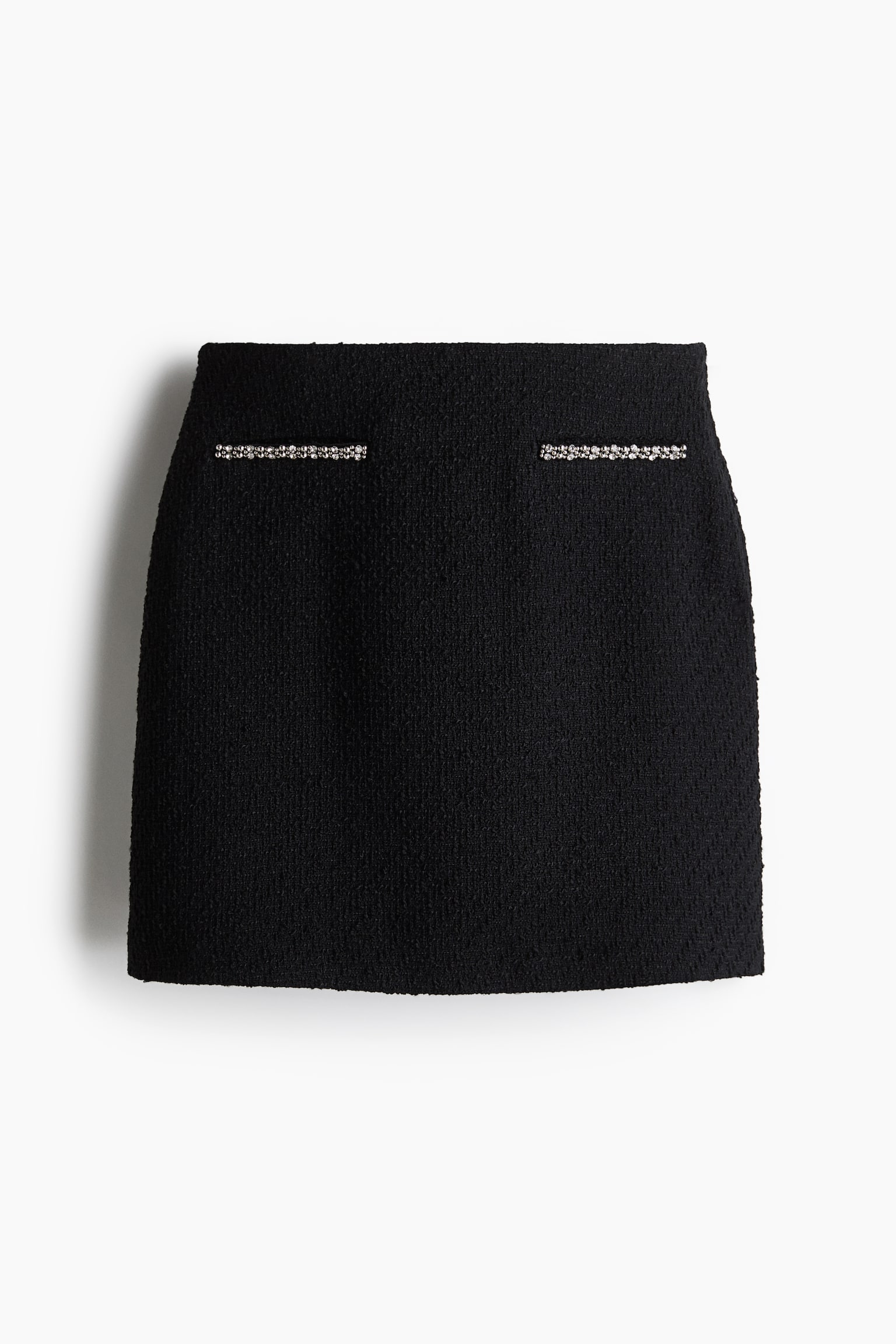 Bouclé mini skirt - Black/Rhinestones/Beige/Gold-coloured - 2