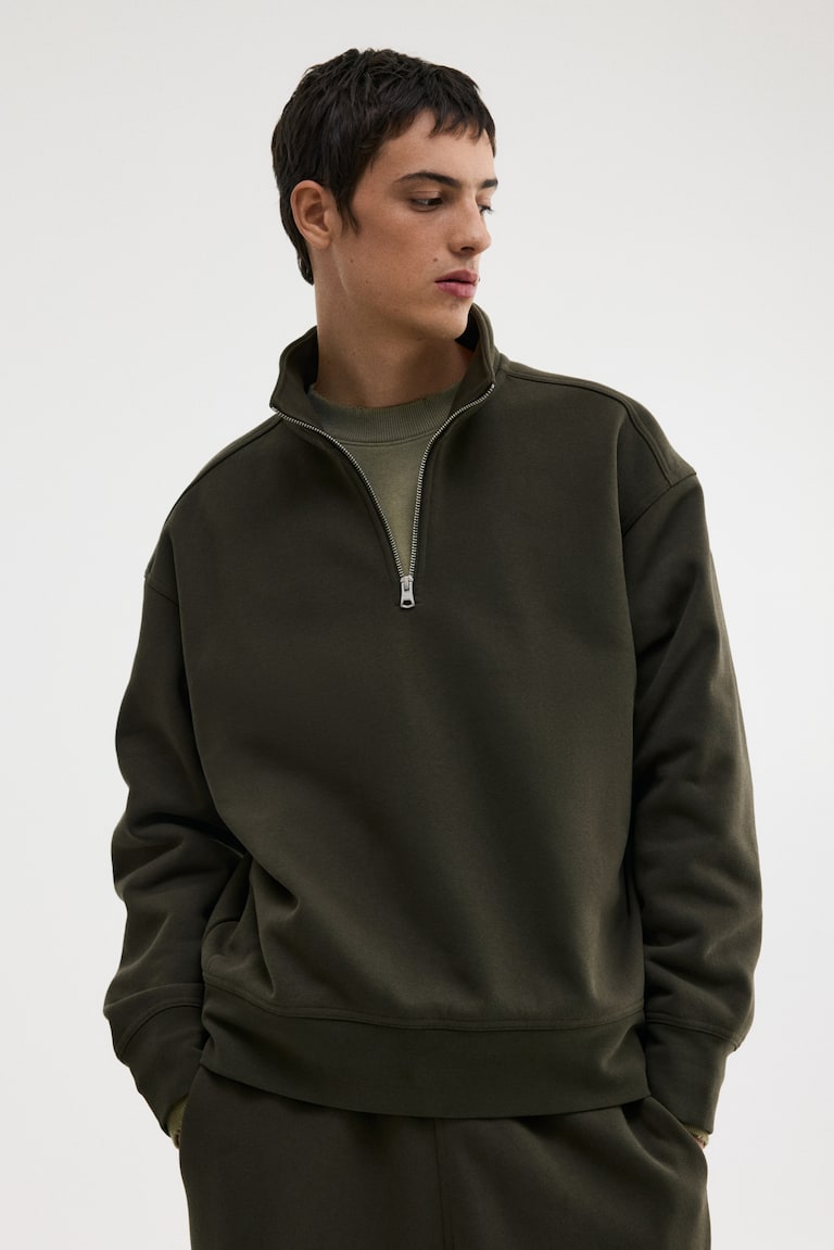 Men’s Khaki green Loose Fit Half-Zip Sweatshirt | H&M US
