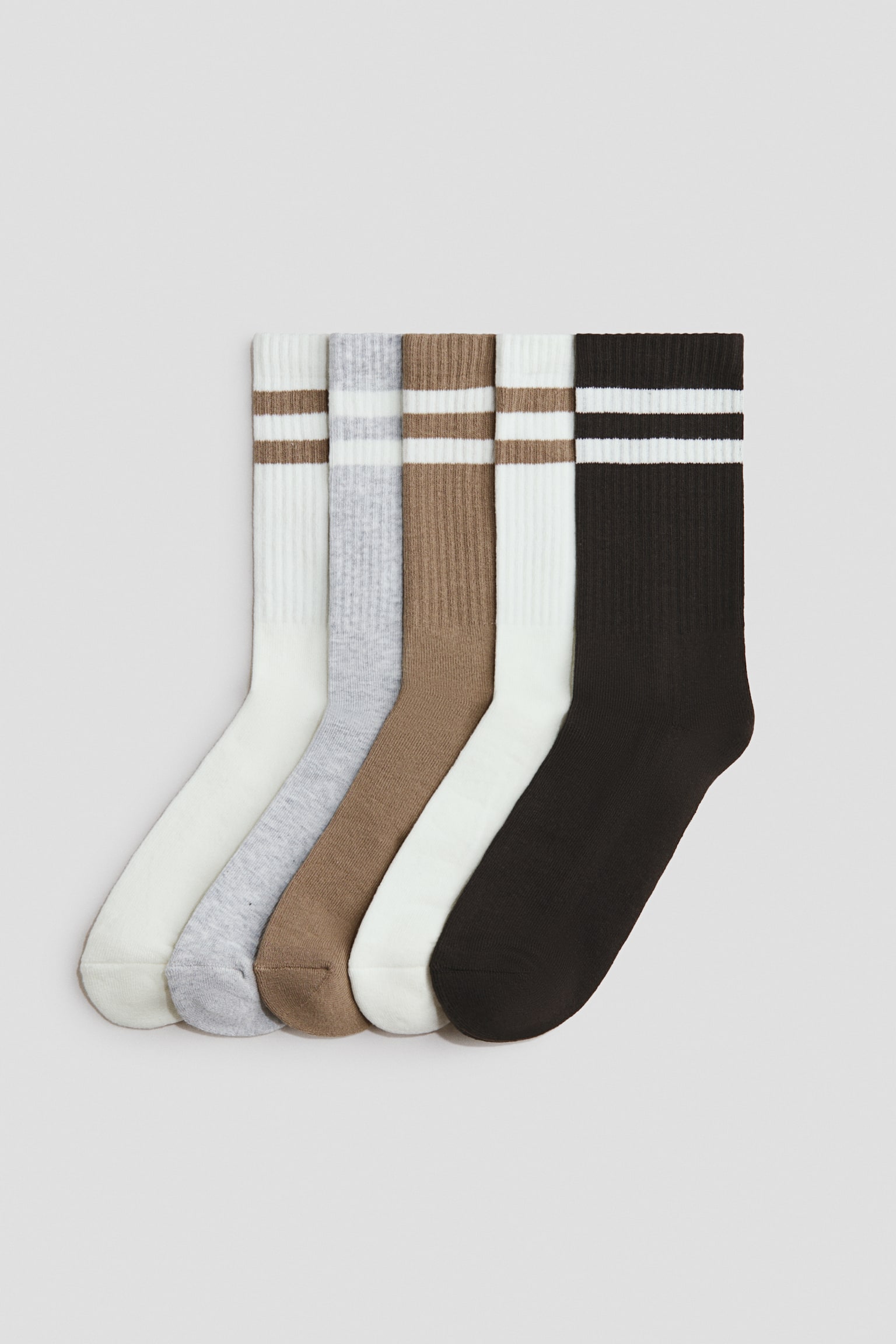 Lot de 5 paires de chaussettes côtelées - Crème/taupe/noir/Bleu/blanc/Blanc/noir/Blanc/Blanc/noir/Vert/vert foncé