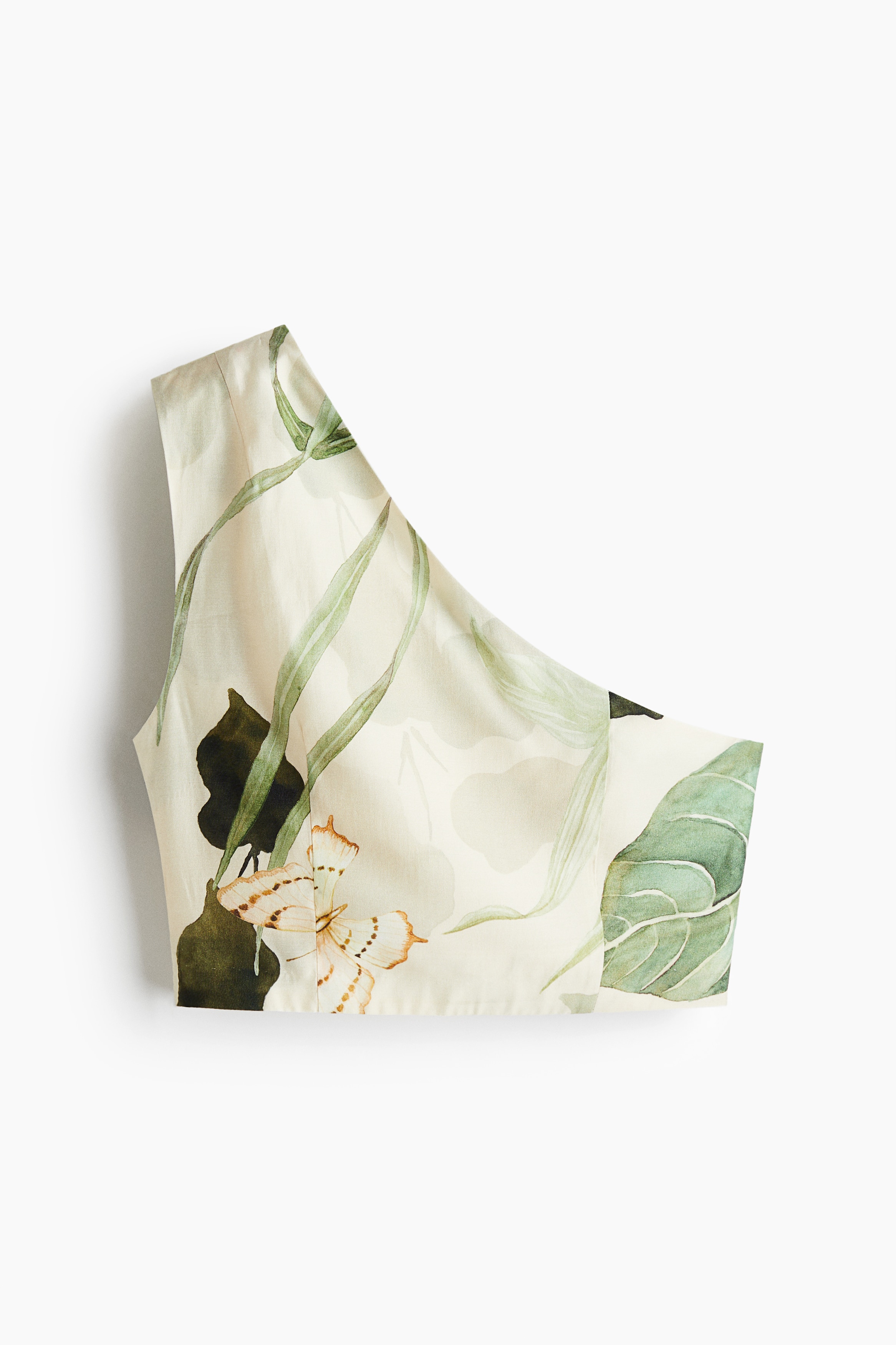 One-shoulder top - Cream/Floral/Brown