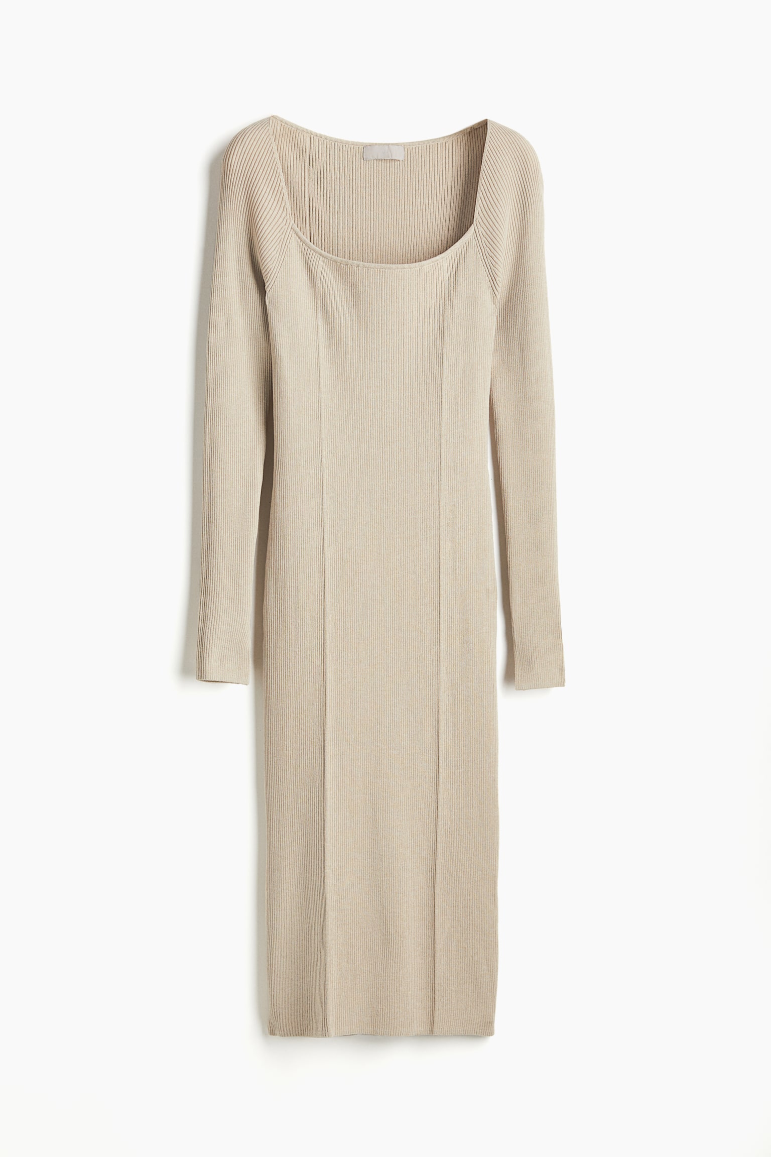 Square Neck Rib Knit Dress - Beige/Pigeon blue - 2