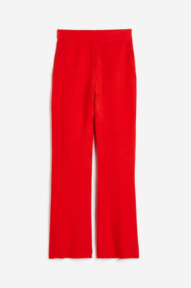 Rozszerzane spodnie z domieszką lnu - Czerwony/Morelowy - 2