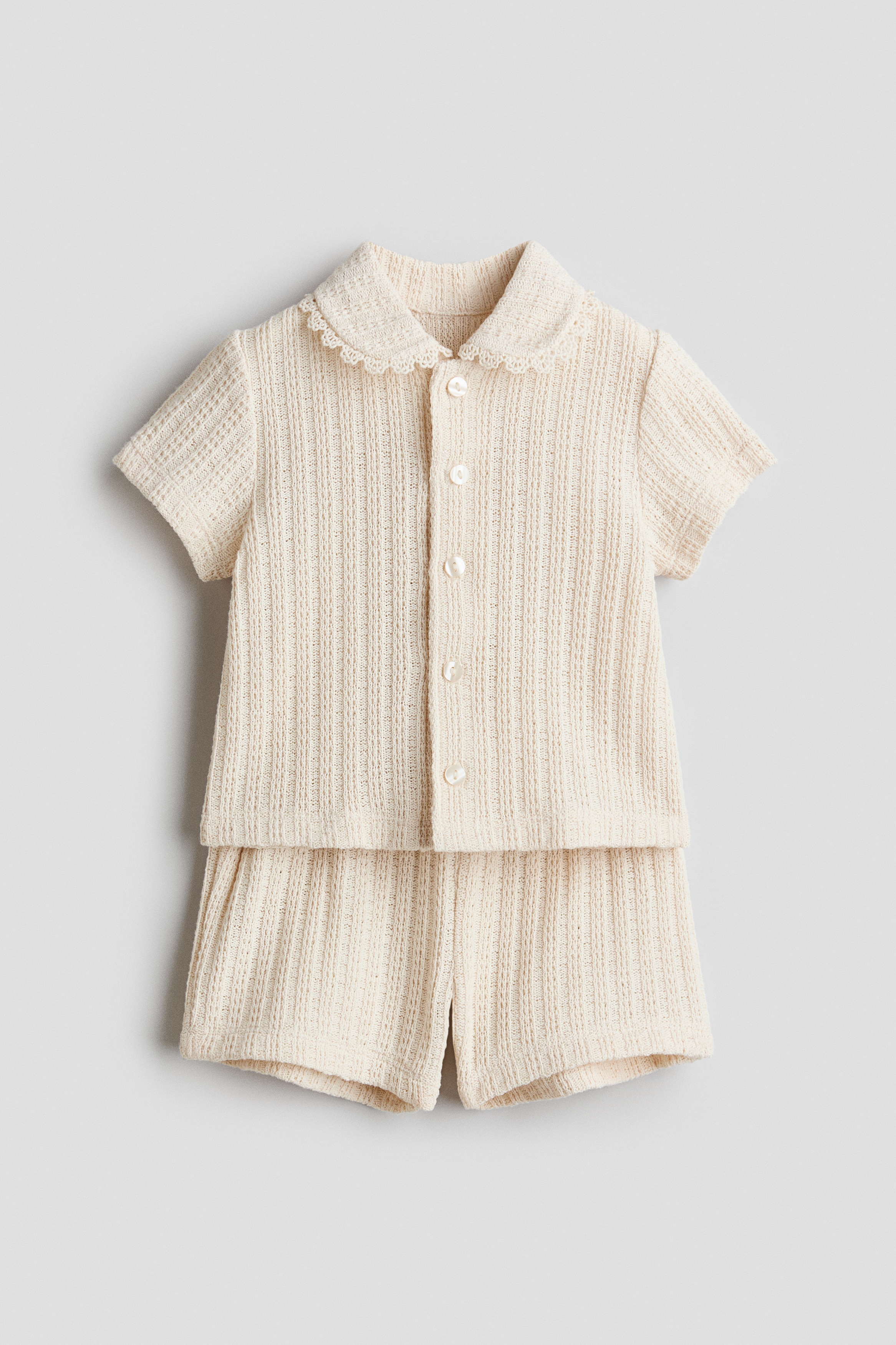 2-delt pointellestrikket sett - Lys beige/Rosa