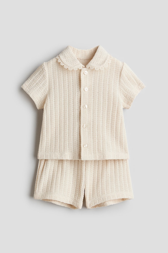 2-Piece Pointelle-Knit Set - Light beige/Pink - 1