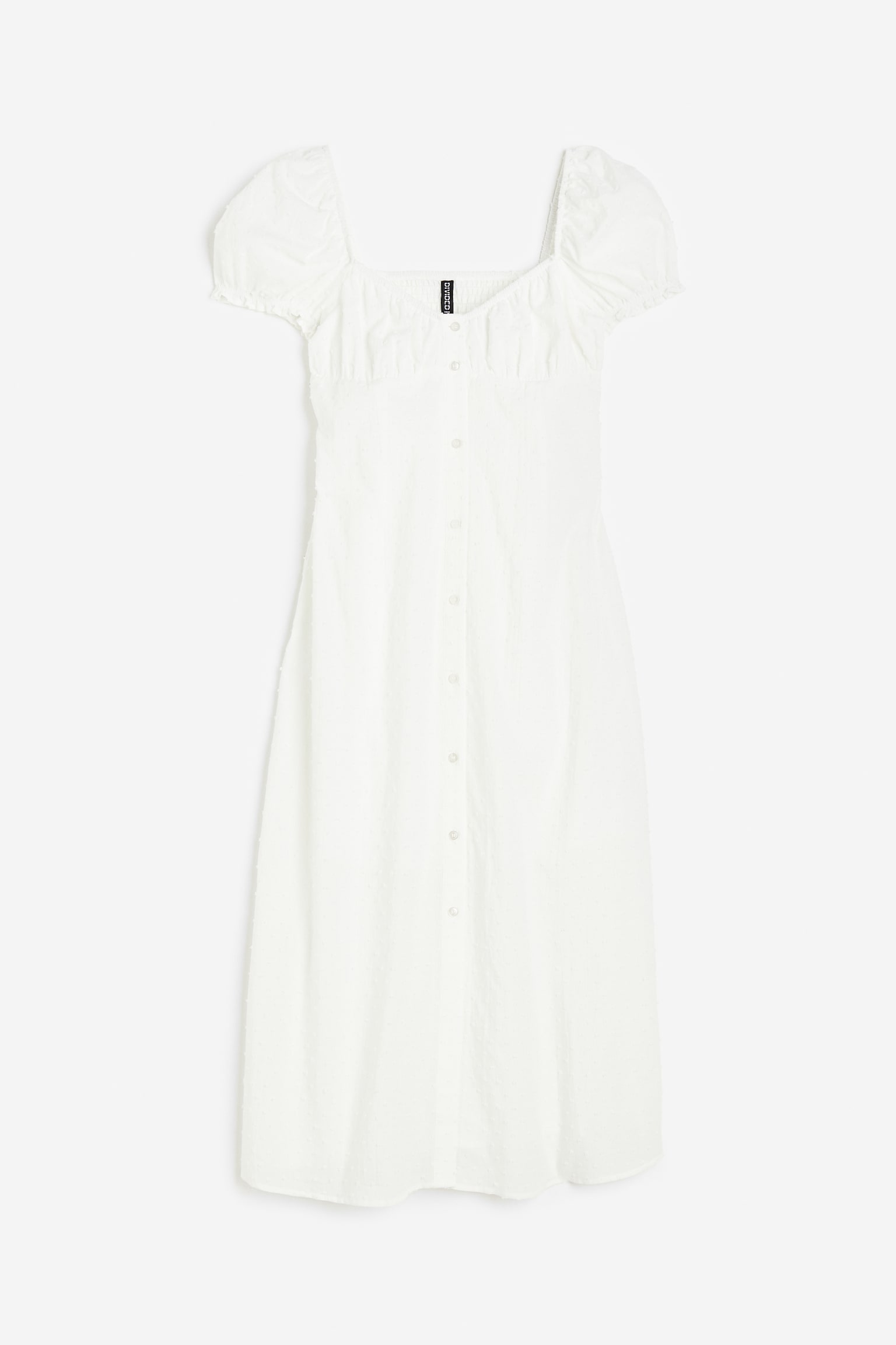 Textured Weave Puff Sleeve Dress - White - 1