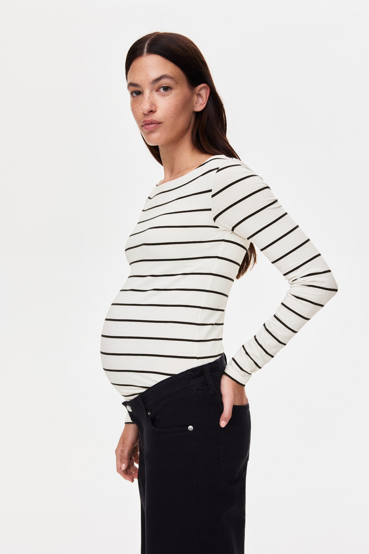 MAMA Boat-neck top - White/Black striped/White/Red striped/Dark brown - 4