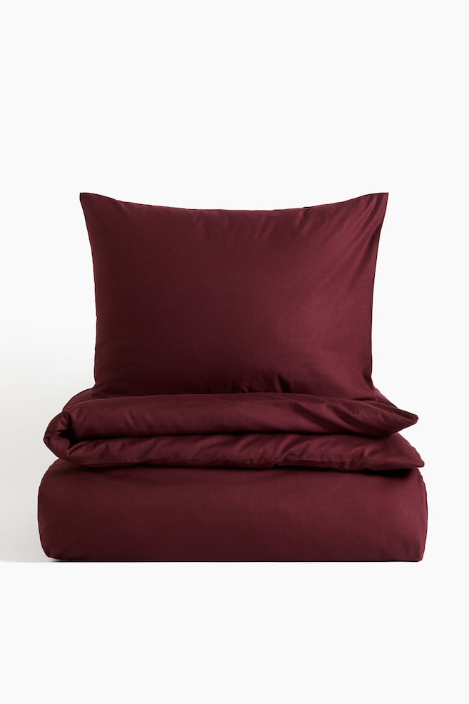 Cotton Twin Duvet Cover Set - Burgundy/Dark green/Terracotta/Dark brown/Khaki green/Dusty yellow/Light khaki green/Taupe/White/Dusty pink/Gray/Light beige - 1