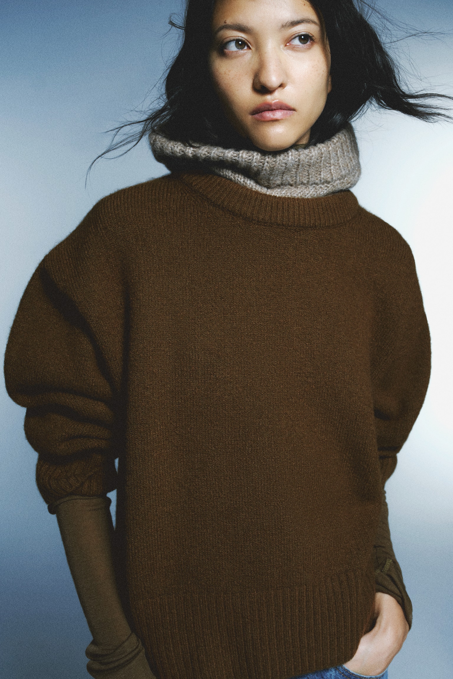 Oversized jumper - Dark brown/Dark grey marl/Cream/Red - 3