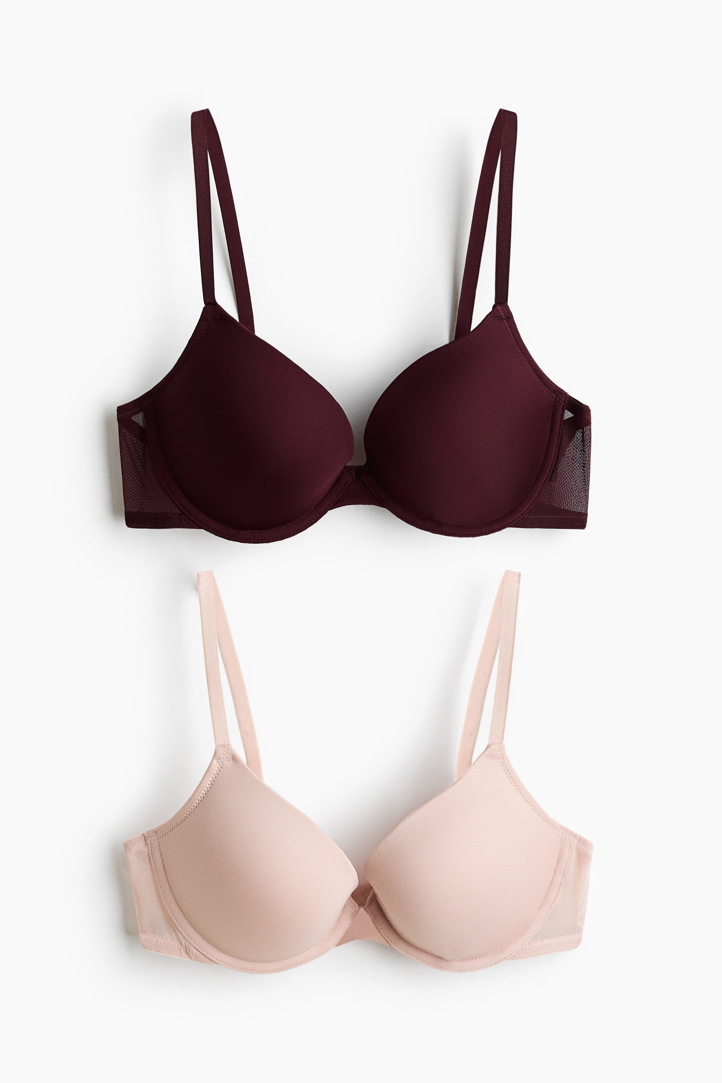 2-pack Microfibre Push Up Bras - Burgundy/Powder pink/White/Beige/Light beige/Black/Black/White