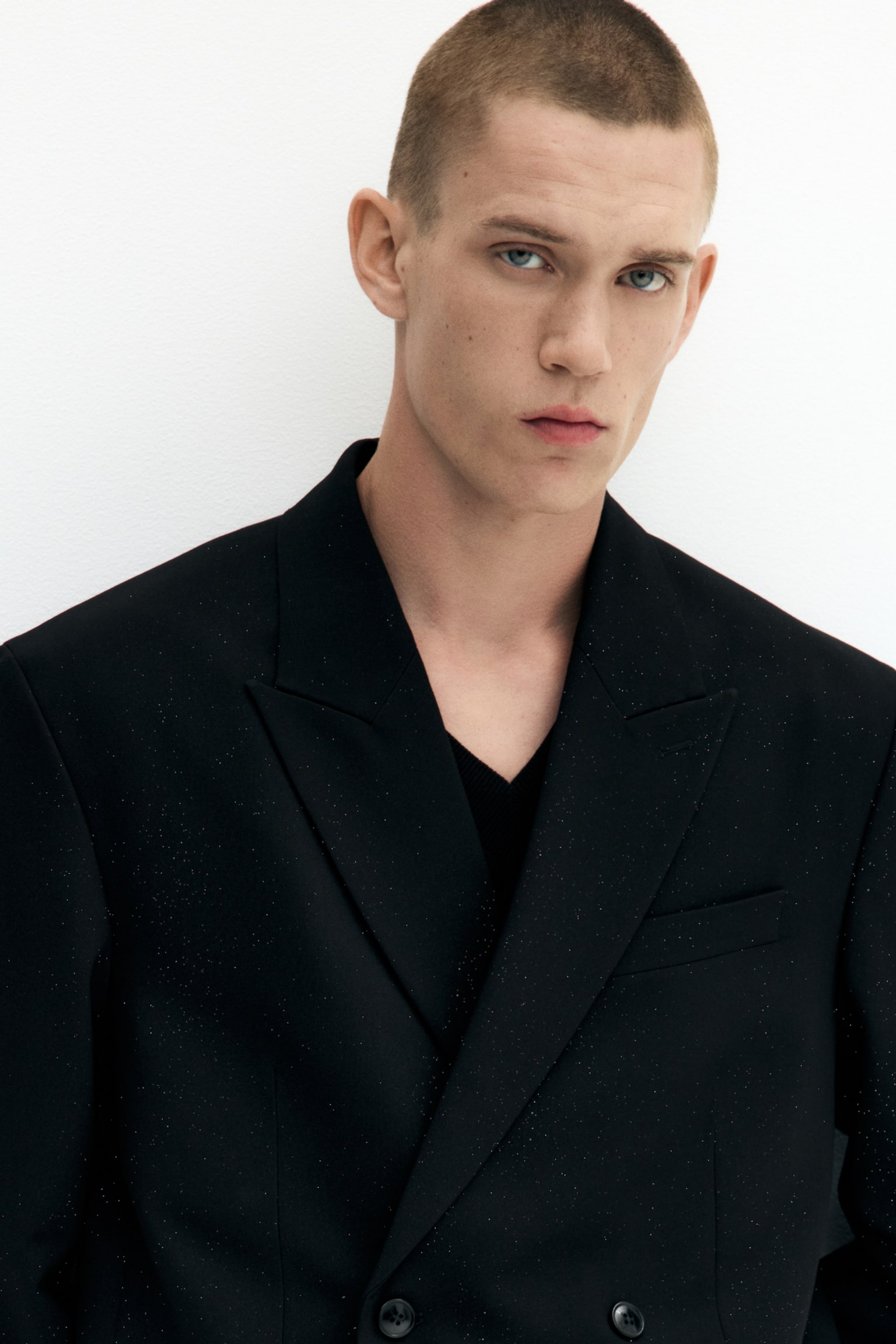 Relaxed Fit Double-breasted jacket - Black/Glittery - 6