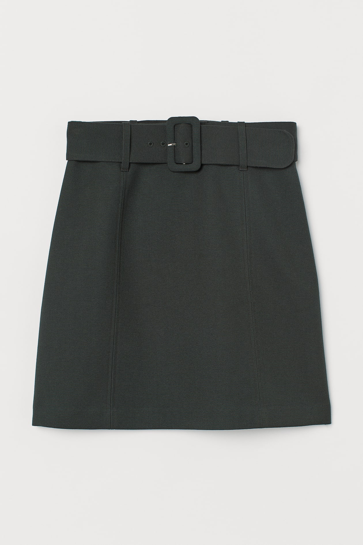 Skirt with a belt - High waist - Short - Dark green - Ladies | H&M GB