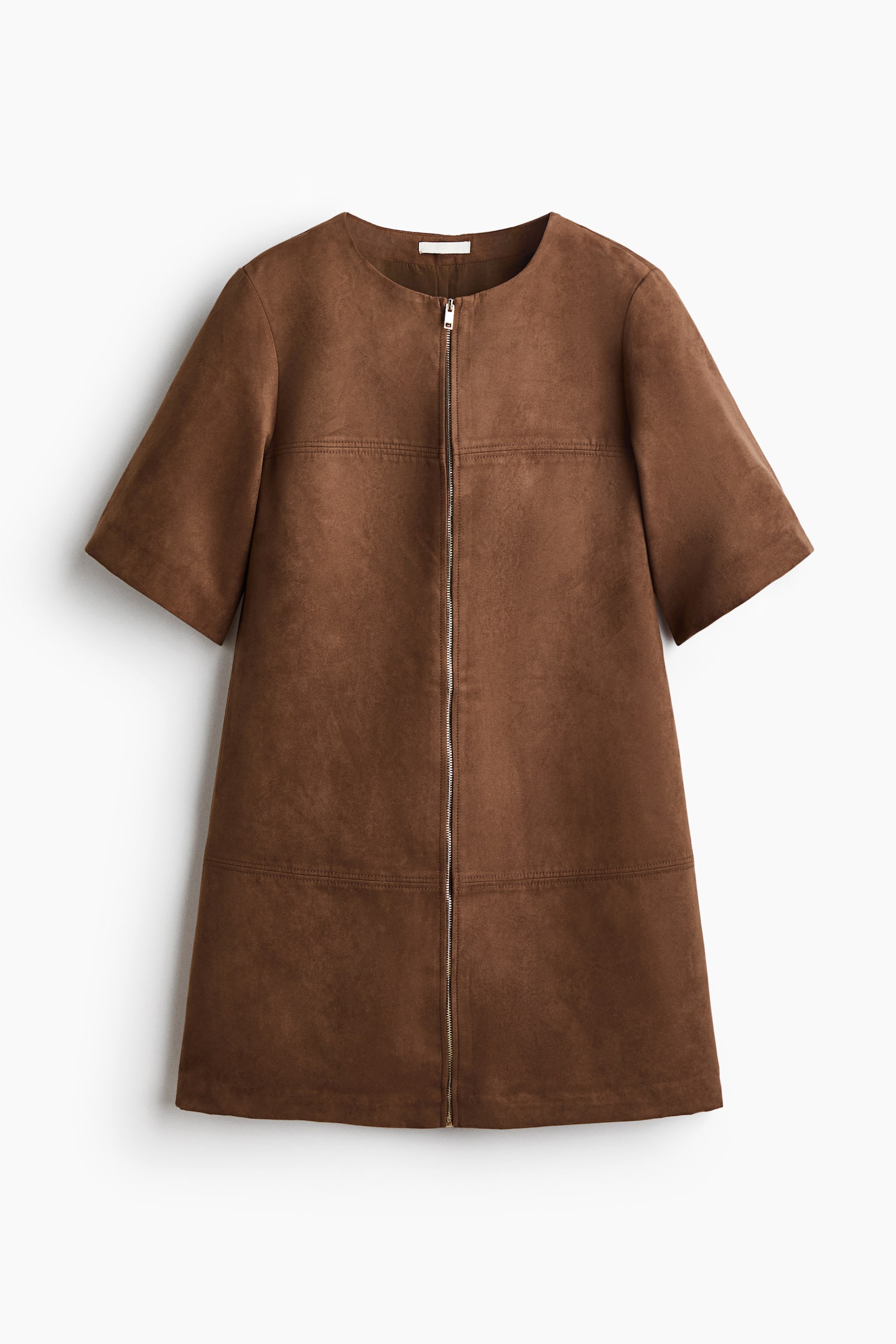 A-Line Dress with Zipper - Brown