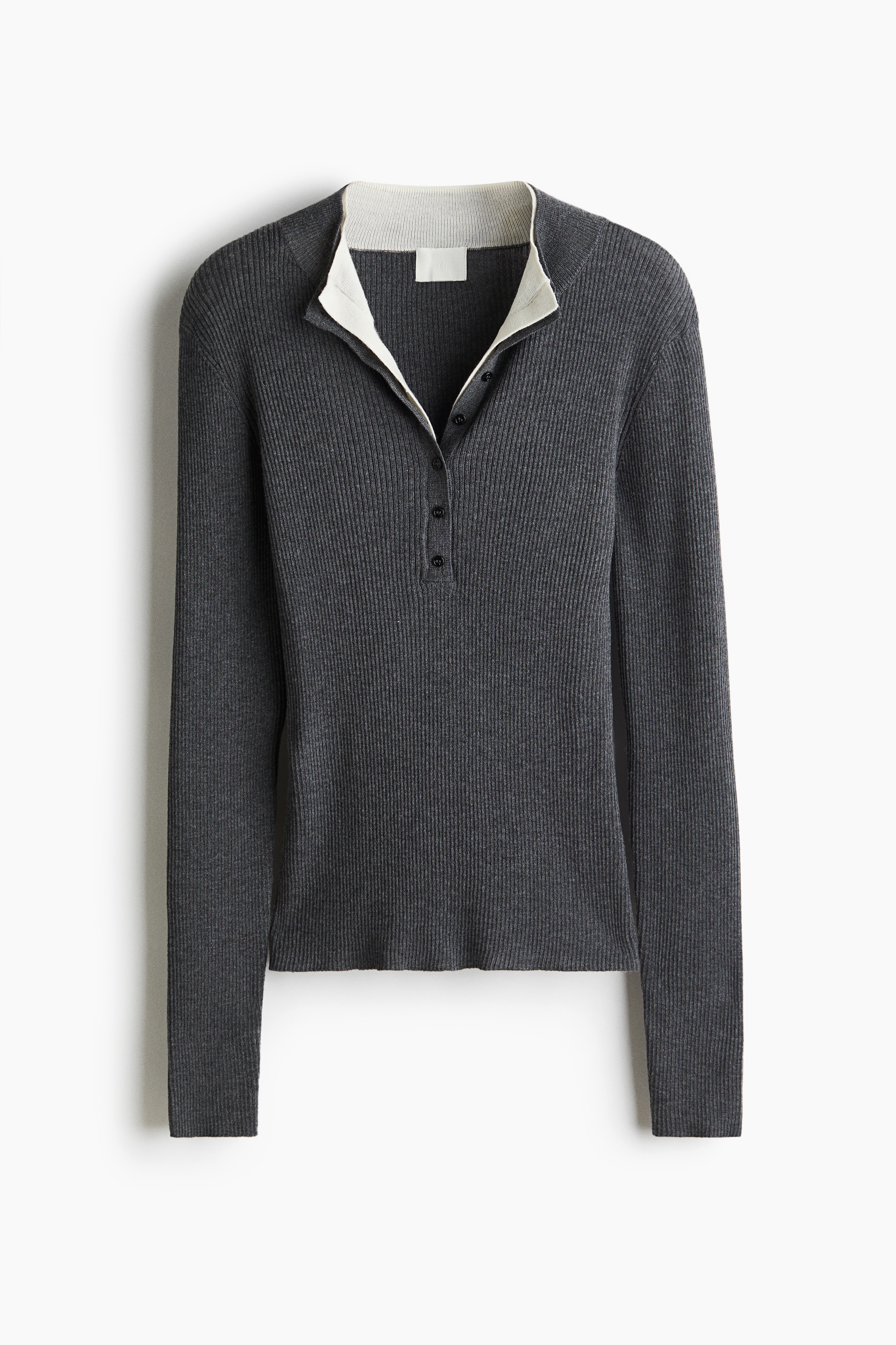 羅紋針織上衣 - 深灰色