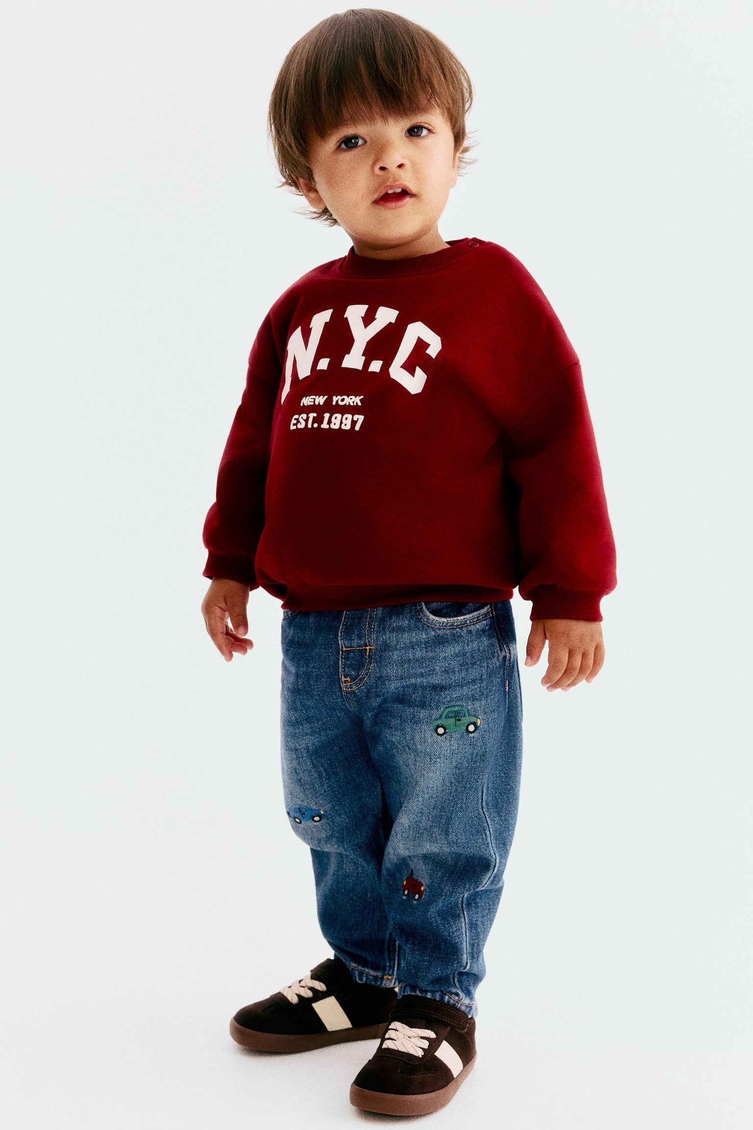 Embroidery-motif jeans - Denim blue/Cars - 1