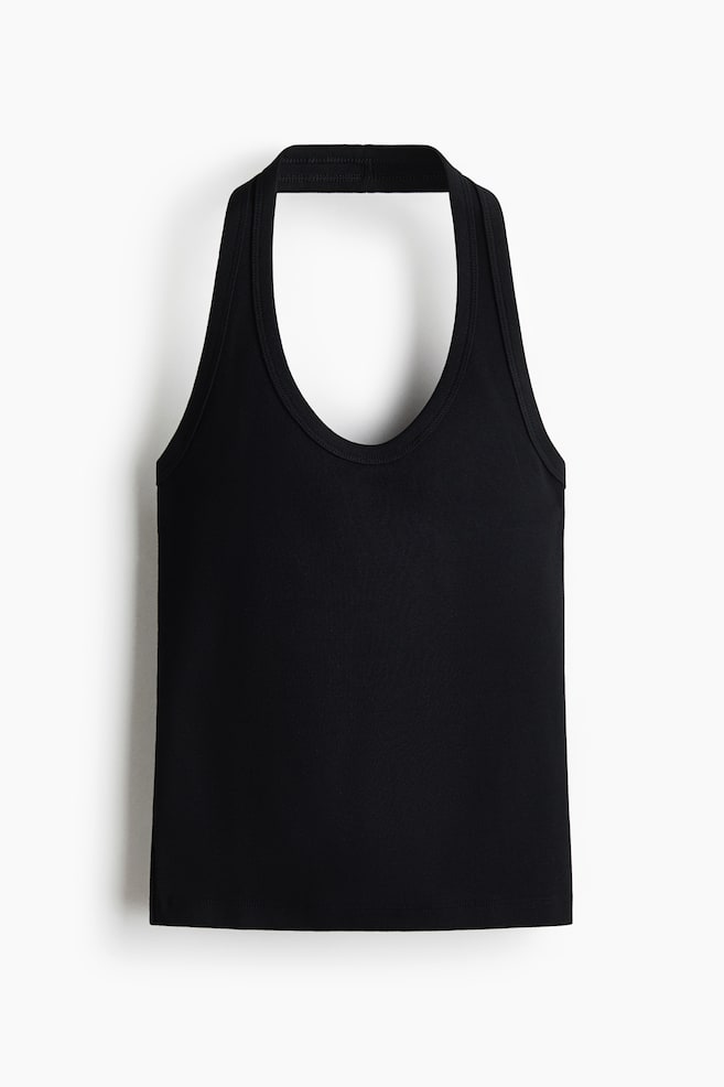 Cotton Halterneck Top - Black/White - 1