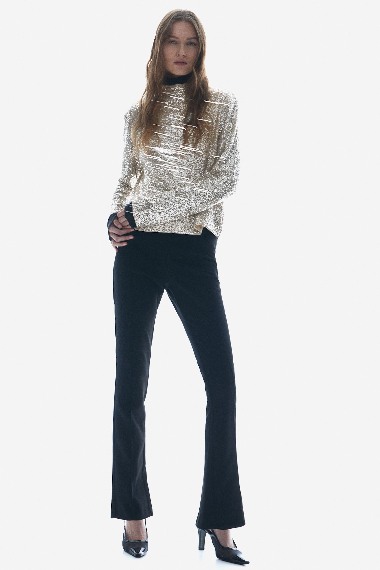 Sequined turtleneck top - Light beige/Silver-coloured/Black/Navy blue - 7