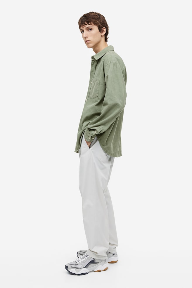 Skjorte i fløjl Relaxed Fit - Salviegrøn/Mørkebrun/Mørkegrøn/Lys gråbeige - 7
