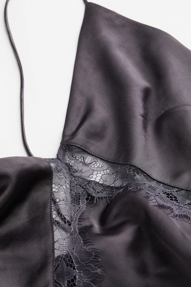Lace-detail satin slip dress - Dark grey - 7