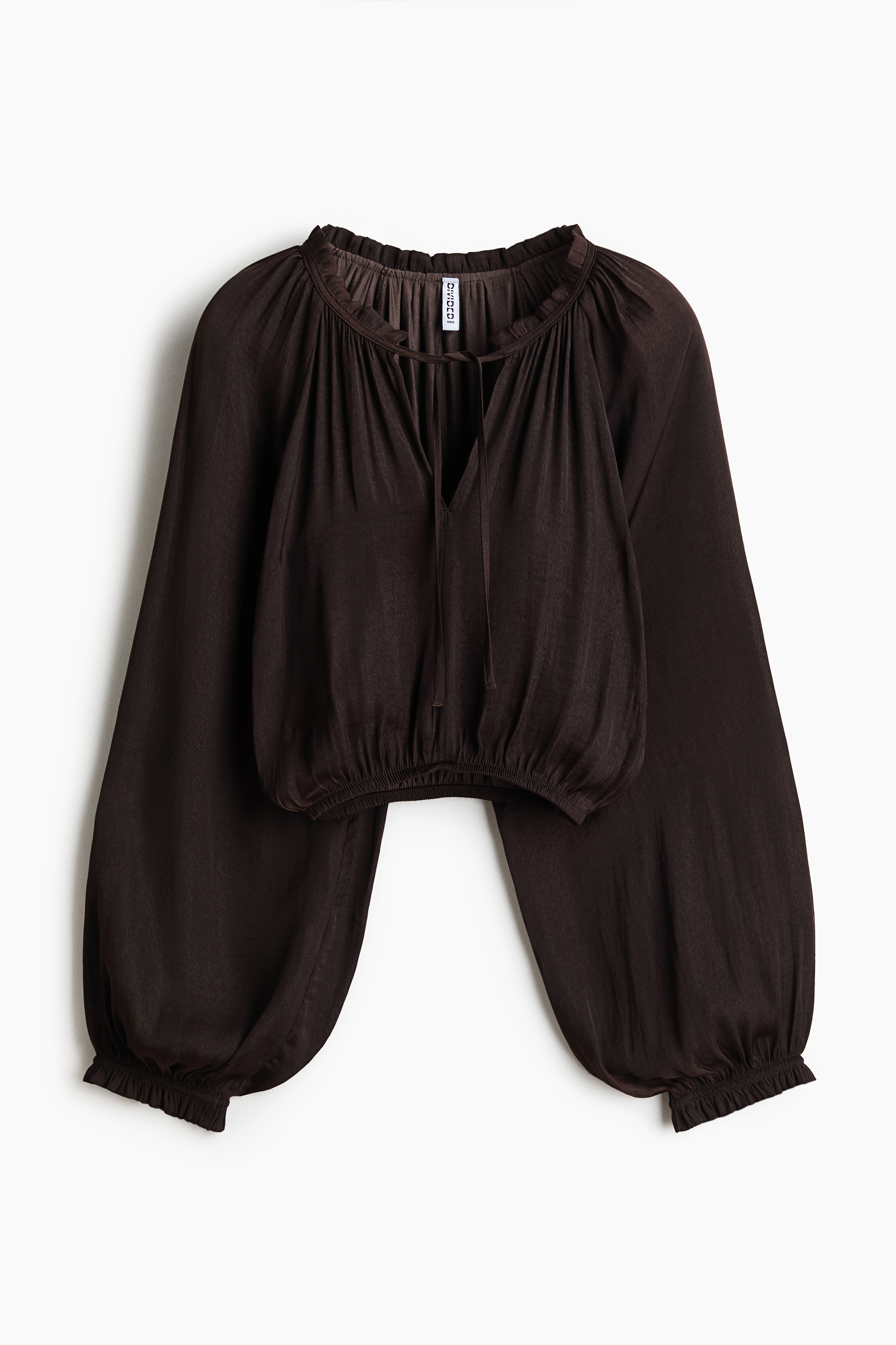 Balloon-Sleeved Blouse - Dark brown/Beige