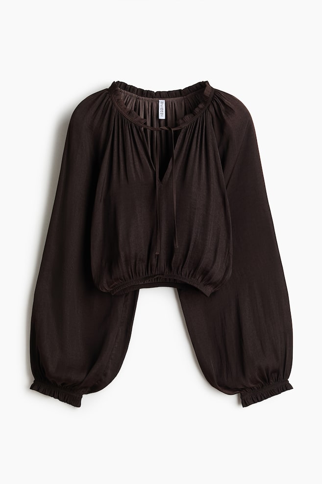 Blouse met ballonmouwen - Donkerbruin/Roestbruin - 1