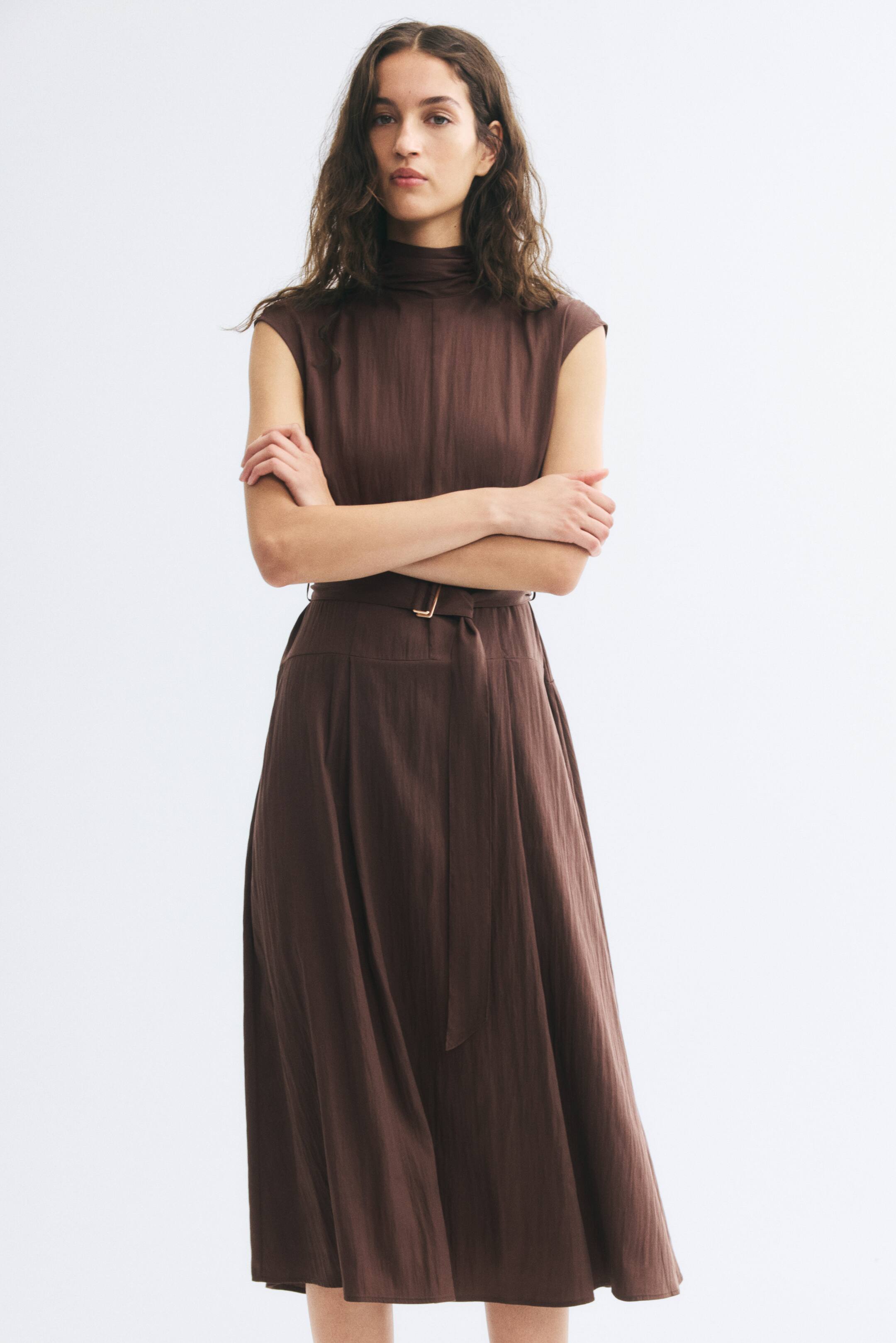 View larger image: Belted twill dress - Dark brown - Ladies | H&M 1
