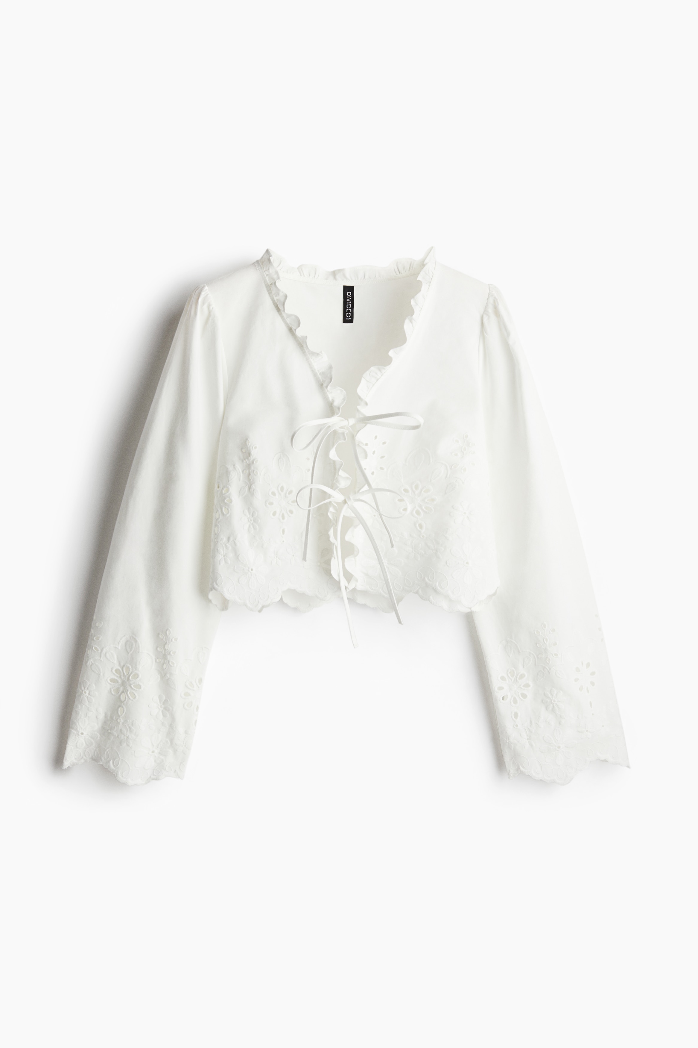 Katoenen blouse met broderie anglaise - Wit