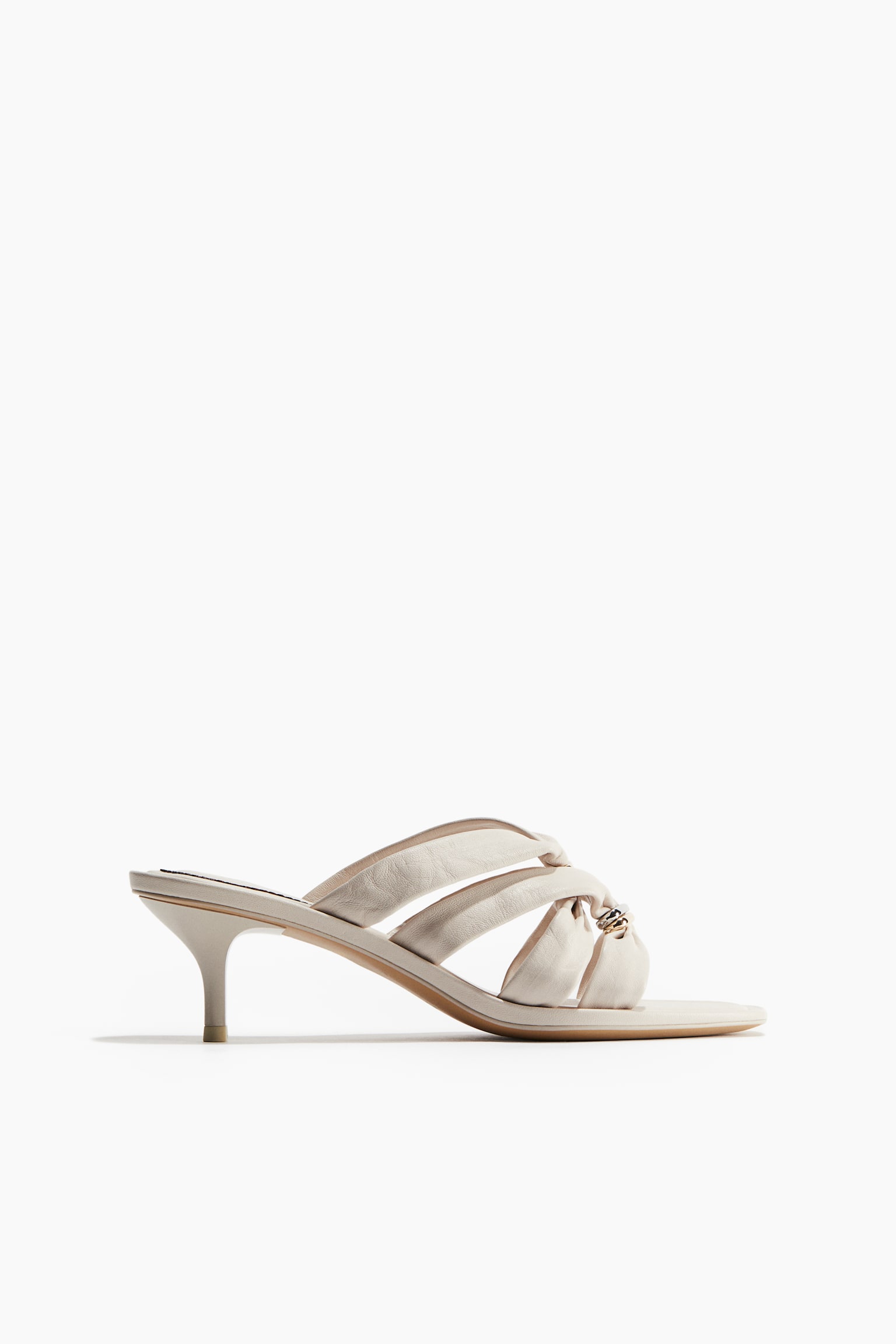 Heeled Leather Sandals - Cream/Black - 1