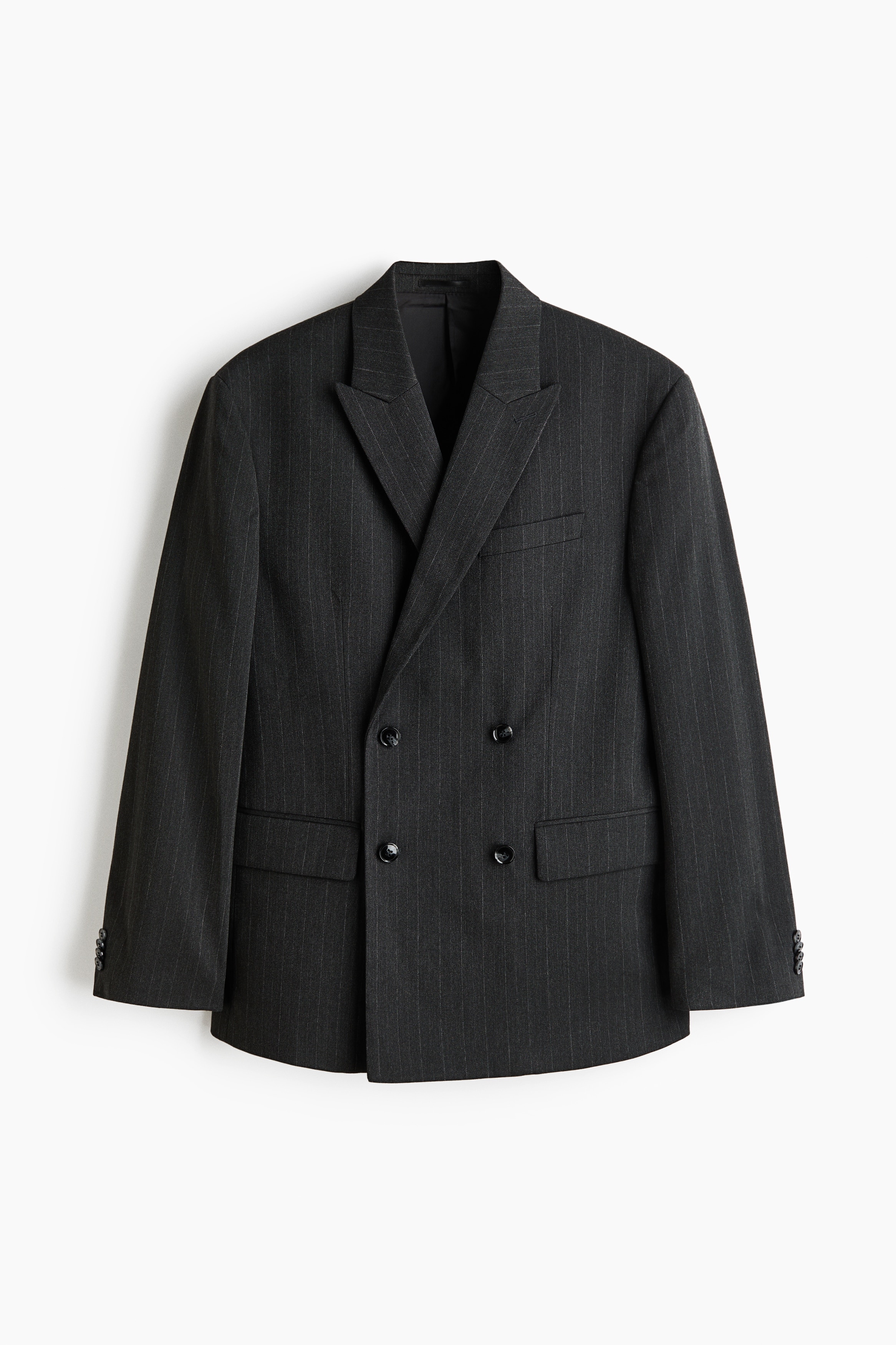 Relaxed Fit Double-breasted jacket - Black/Pinstriped/Dark grey/Checked/Grey/Checked