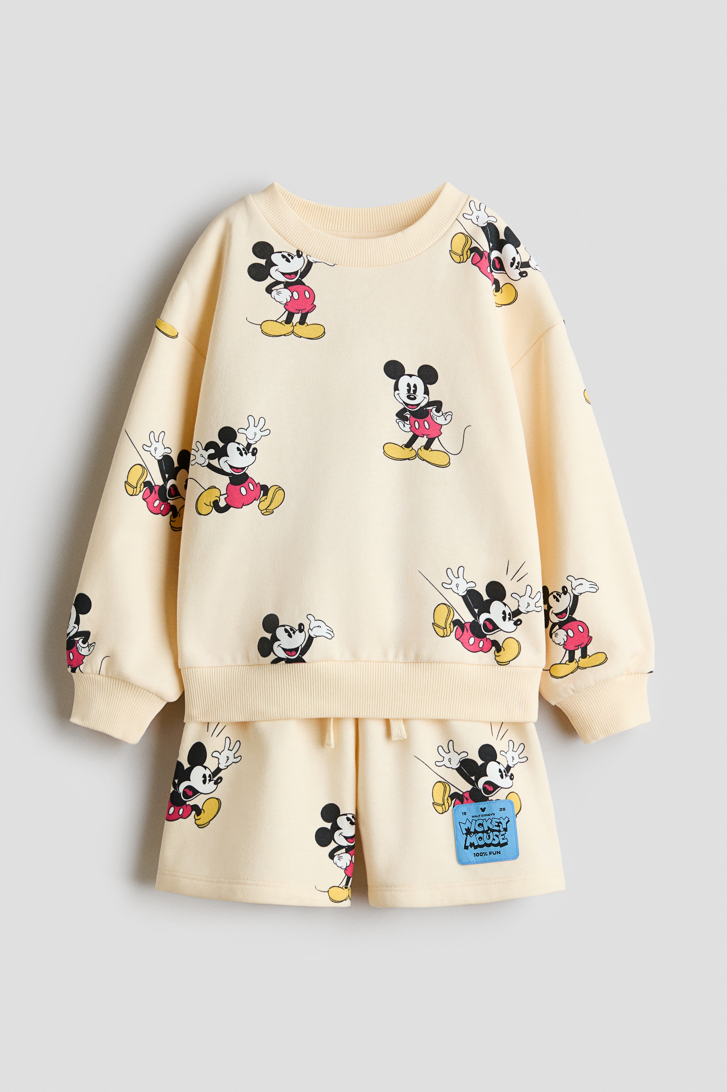 Light yellow/Mickey Mouse 2-Piece Sweatshirt and Shorts Set for