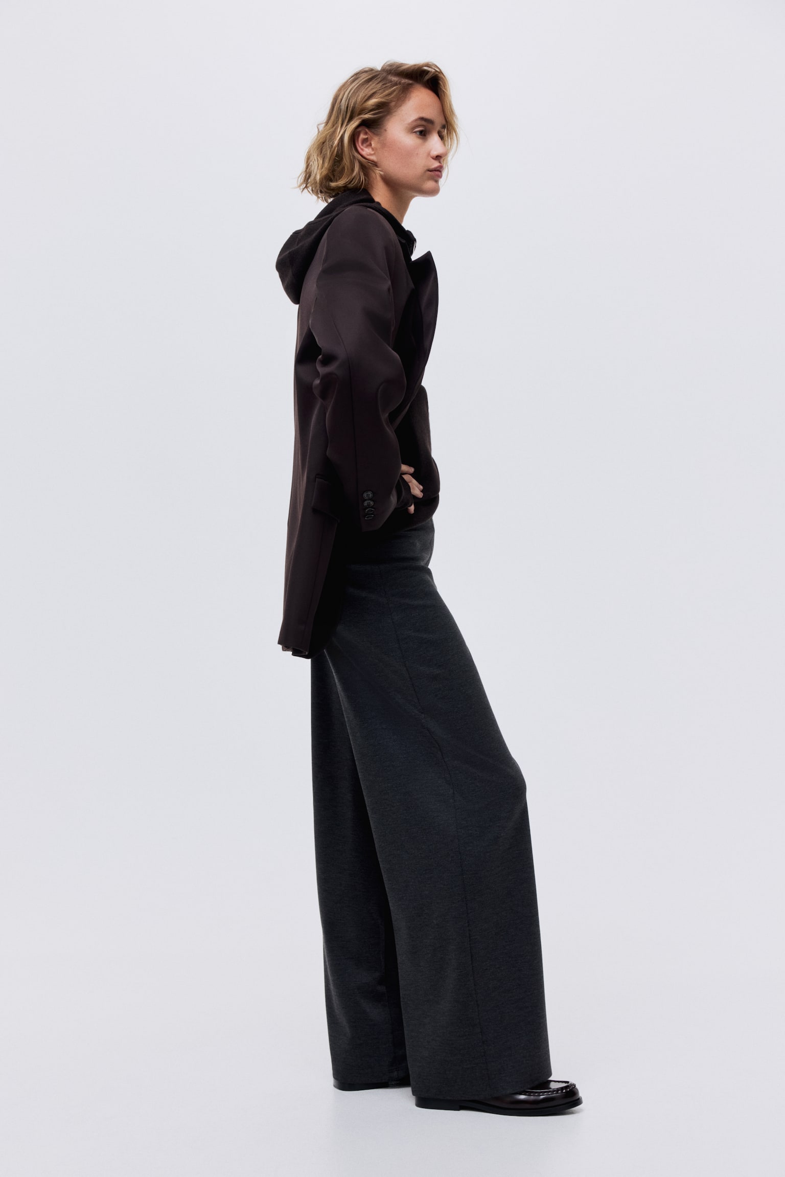 Wide jersey trousers - Dark grey marl/Dark brown/Black - 3