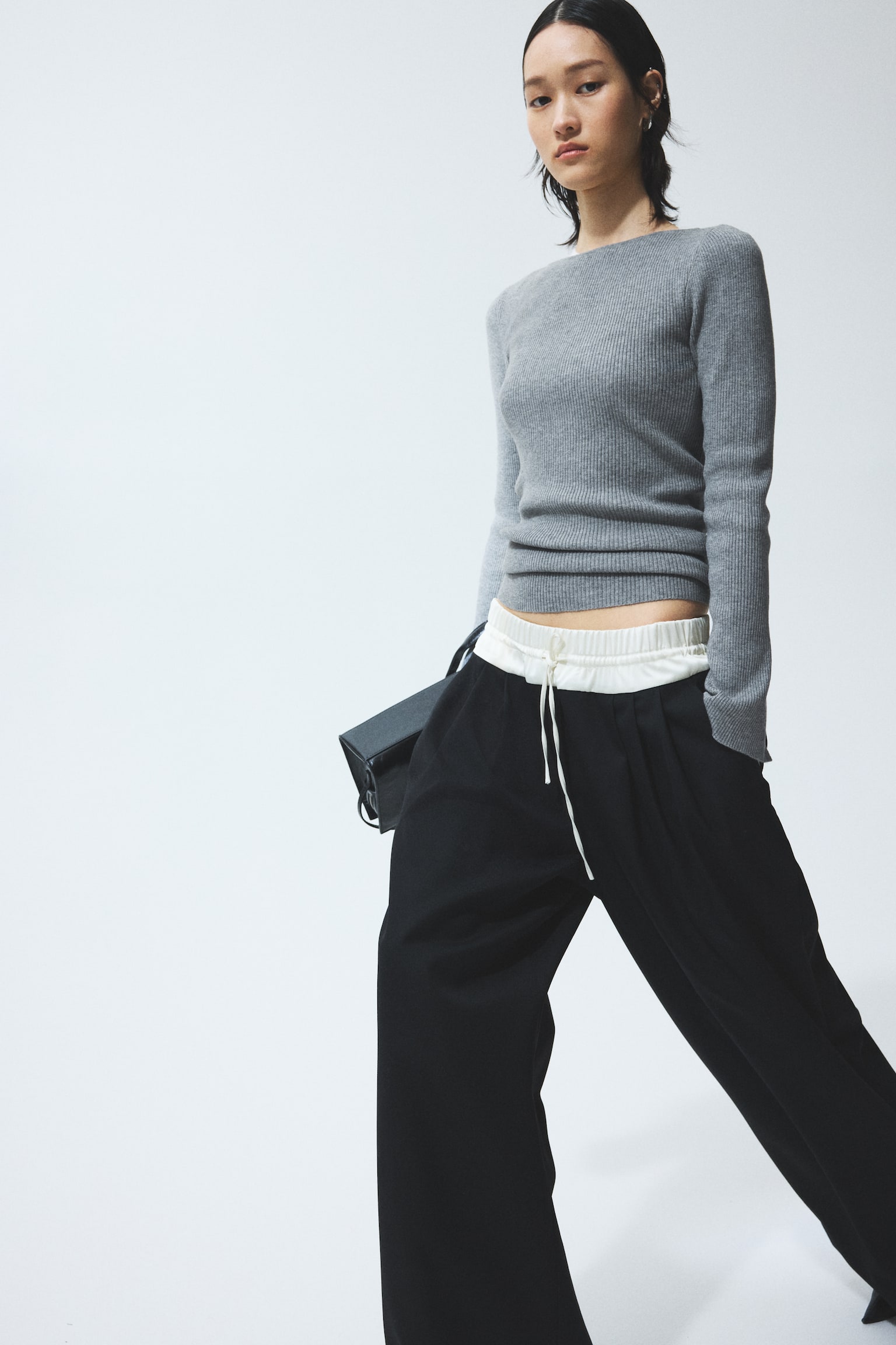Rib-knit top - Grey marl/Light pink/Light beige - 6