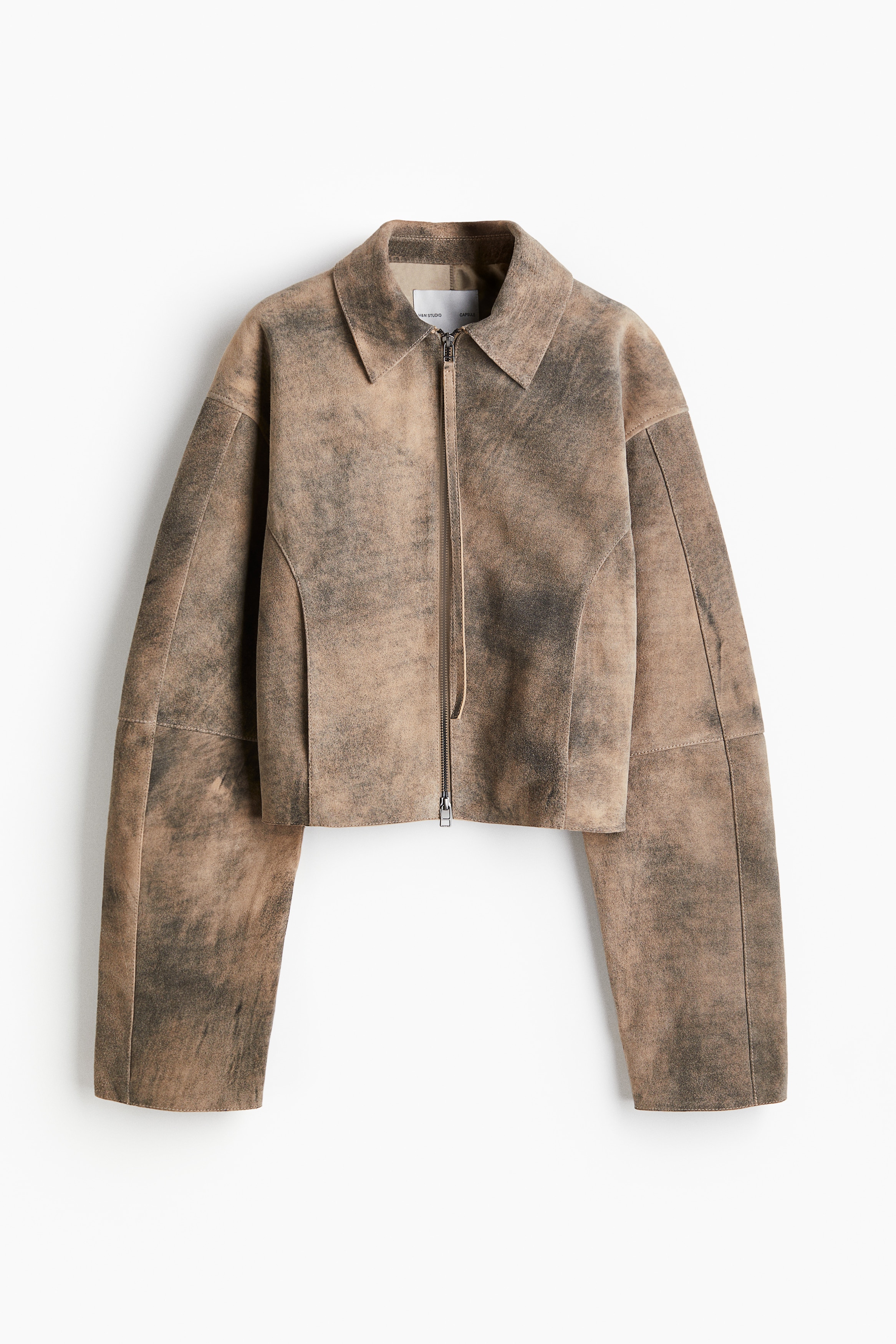 워시드 룩 스웨이드 재킷 - 베이지