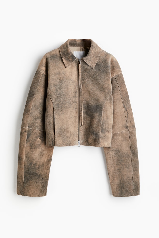 Washed-look suede jacket - Beige - 1