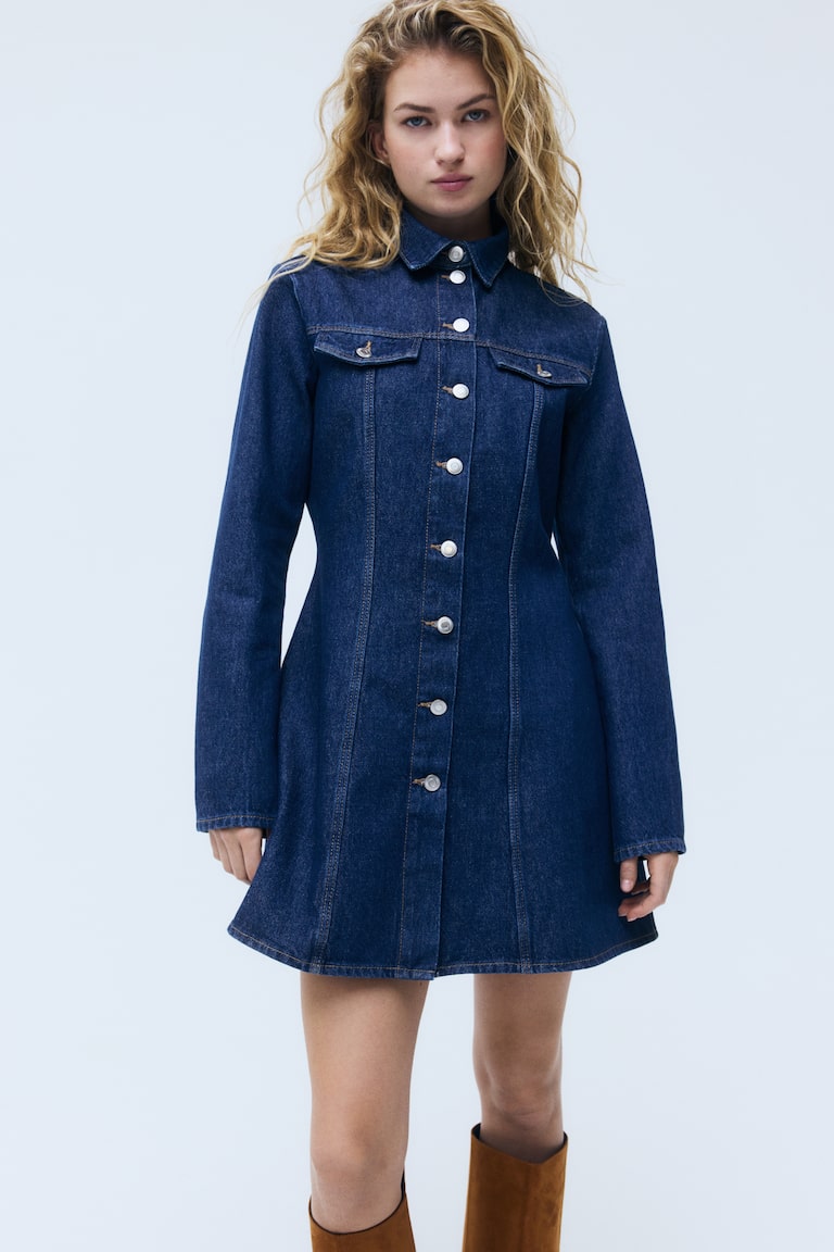 womens fitted denim dress Riviera Fitted Strappy Mini Denim Dress - Hendrixe Blue